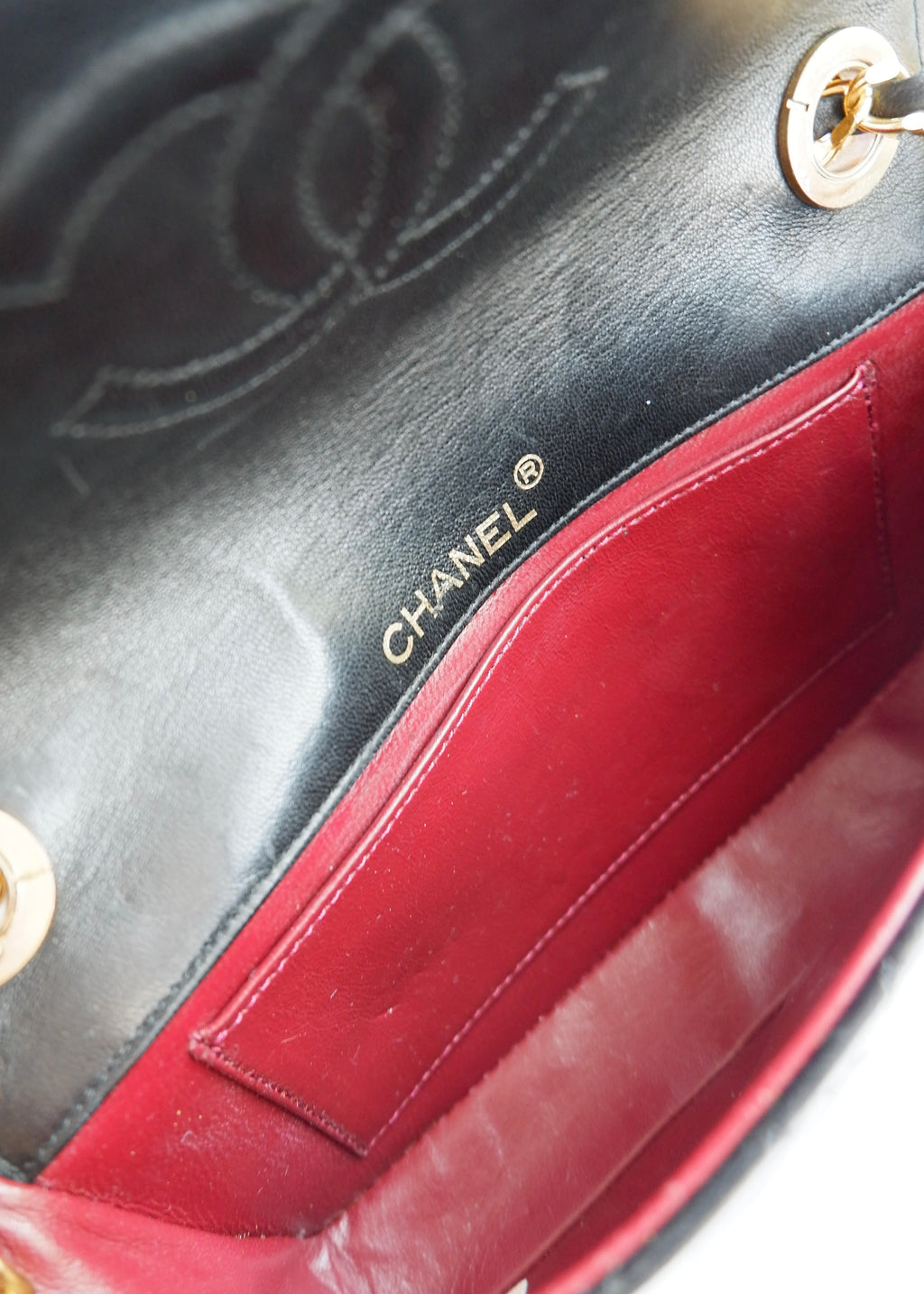 Authentic Preowned Vintage Chanel Black Lambskin Quilted Single Flap Crystal CC Logo Bag GHW