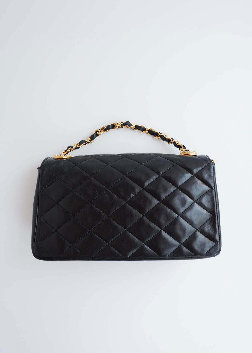 Authentic Preowned Vintage Chanel Black Lambskin Quilted Single Flap Crystal CC Logo Bag GHW