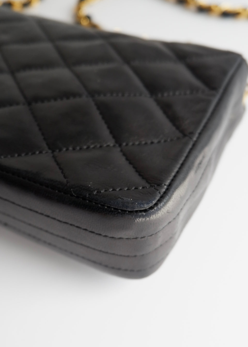 Authentic Preowned Vintage Chanel Black Lambskin Quilted Single Flap Crystal CC Logo Bag GHW
