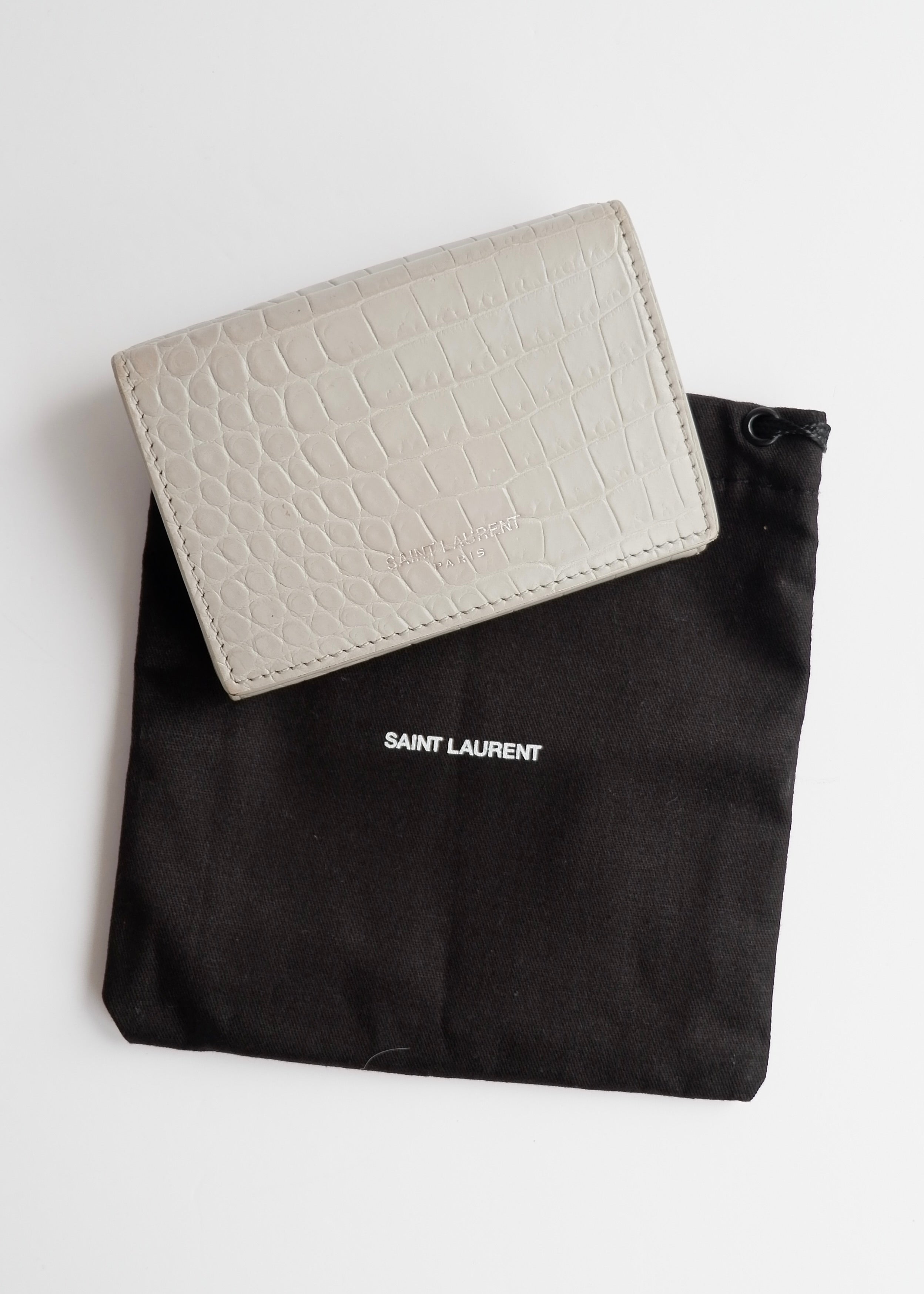 Preowned Saint Laurent Grey Leather Embossed Compact Wallet