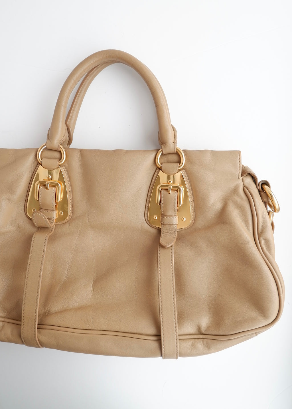Authentique sac Prada en cuir marron, deux-en-un, d'occasion
