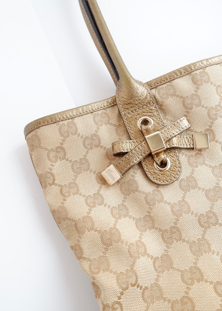 Authentic Preowned Gucci Gold GG Canvas Tote Bag