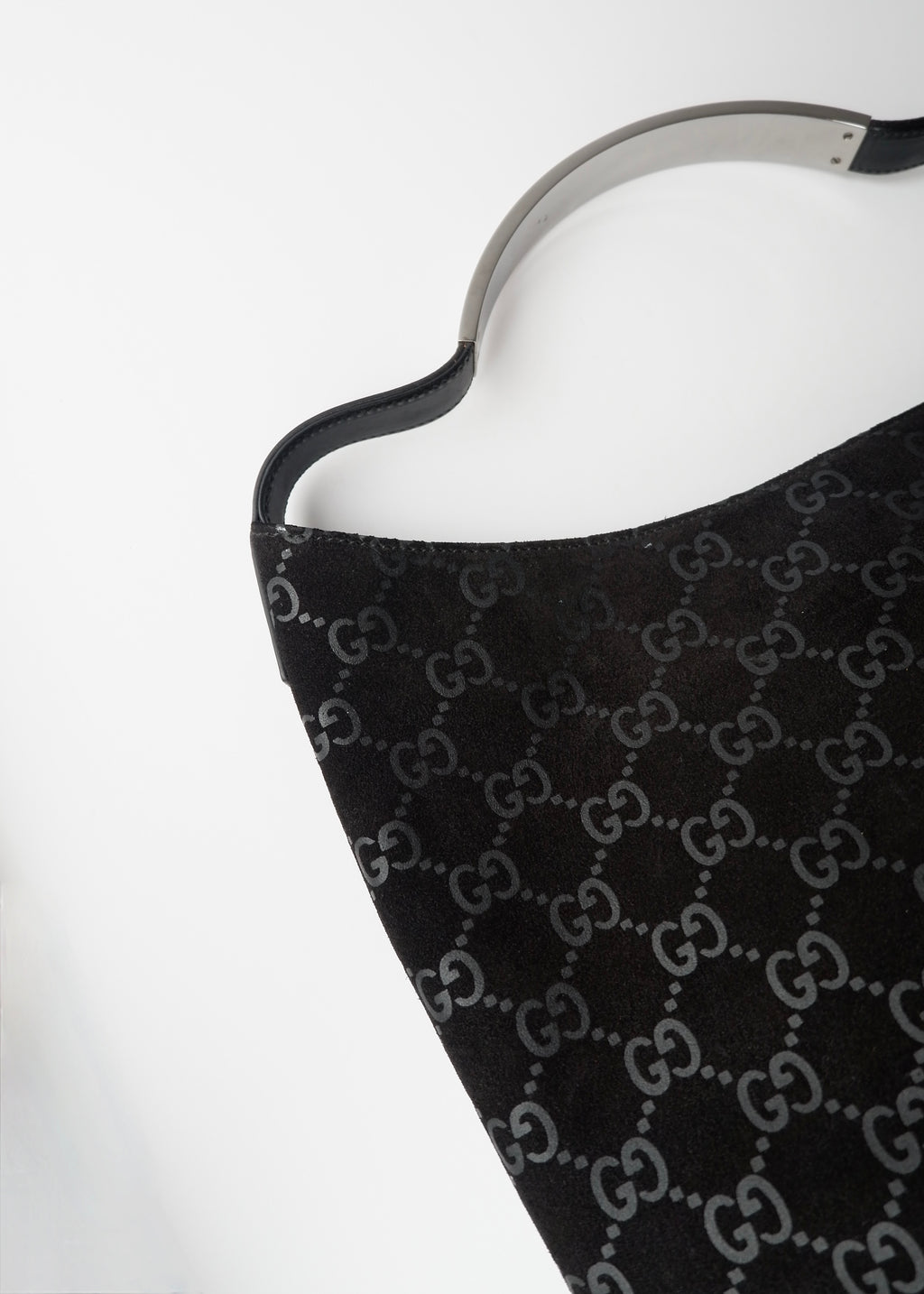 Preowned Gucci Black Suede GG Shoulder Bag