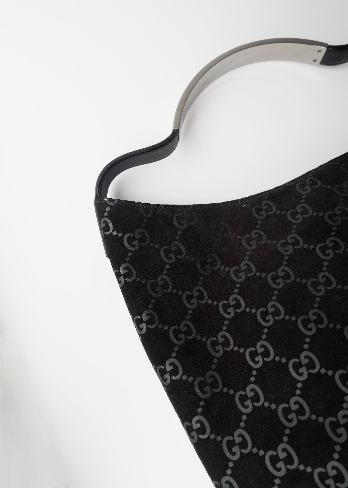 Preowned Gucci Black Suede GG Shoulder Bag