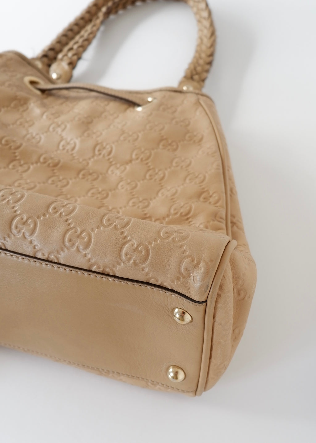 Authentic Preowned Gucci Beige Leagther Guccissima Peggy Tassel Shoulder Bag