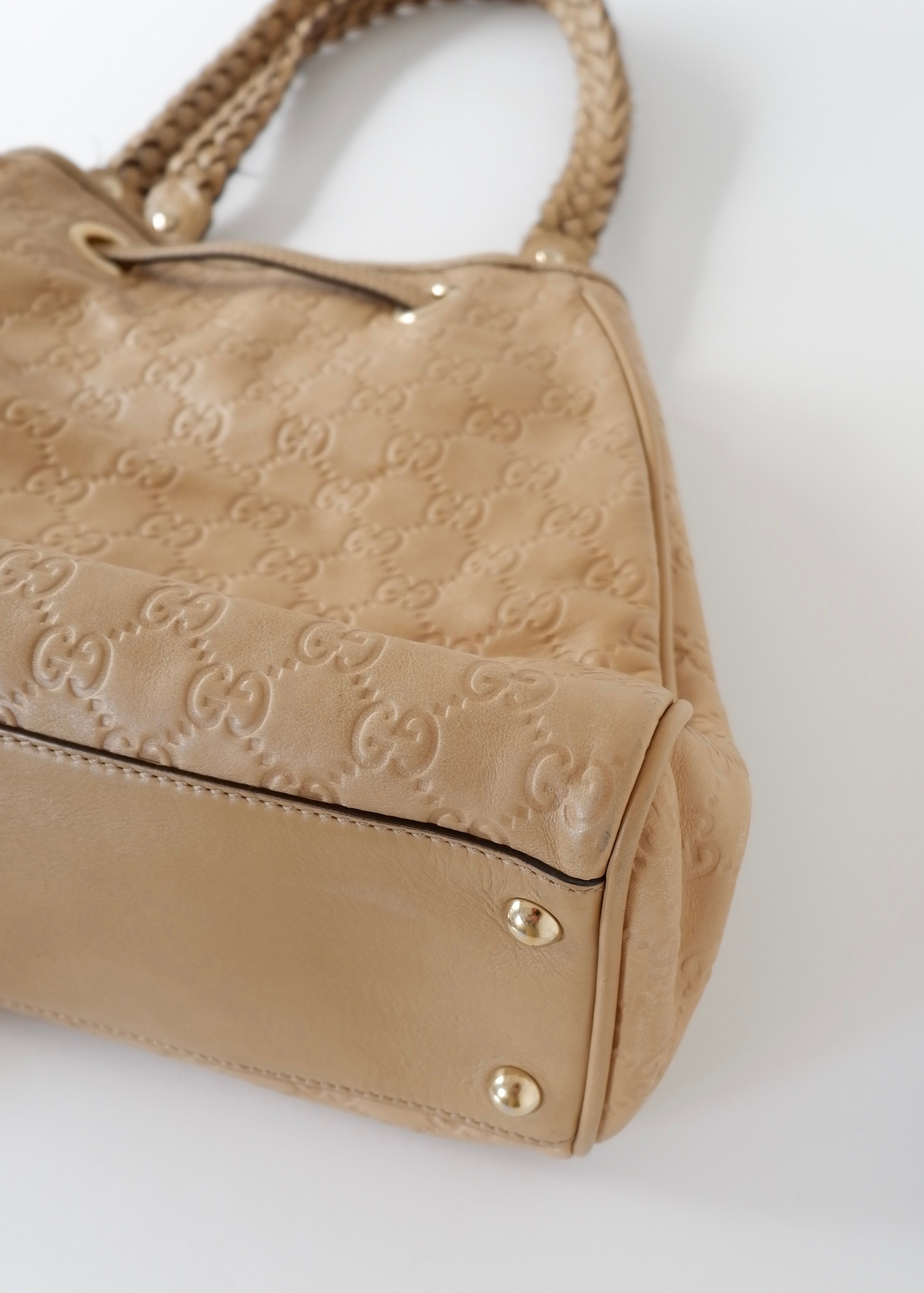 Authentic Preowned Gucci Beige Leagther Guccissima Peggy Tassel Shoulder Bag