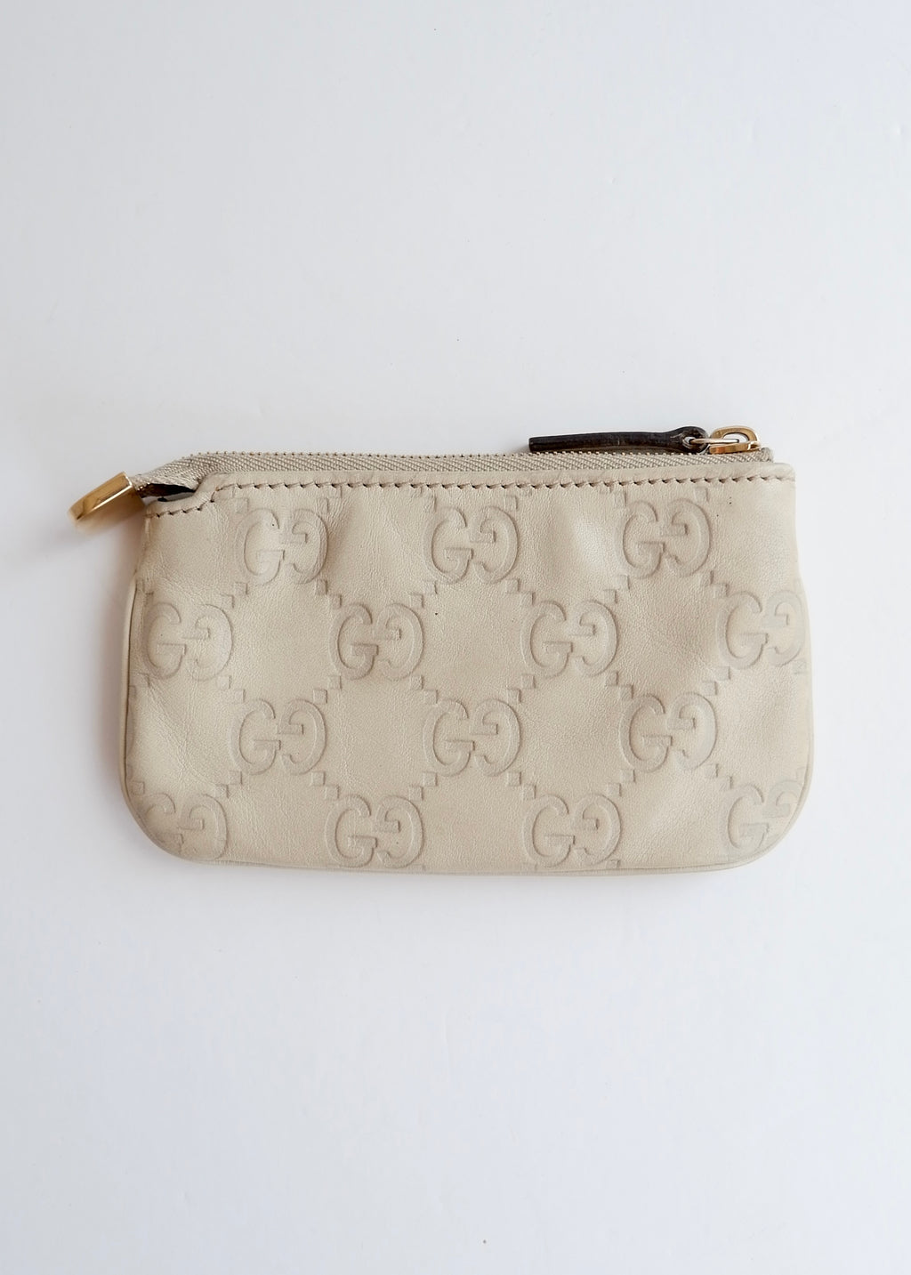 Preowned Gucci Beige Leather GG Card/Key Pouch