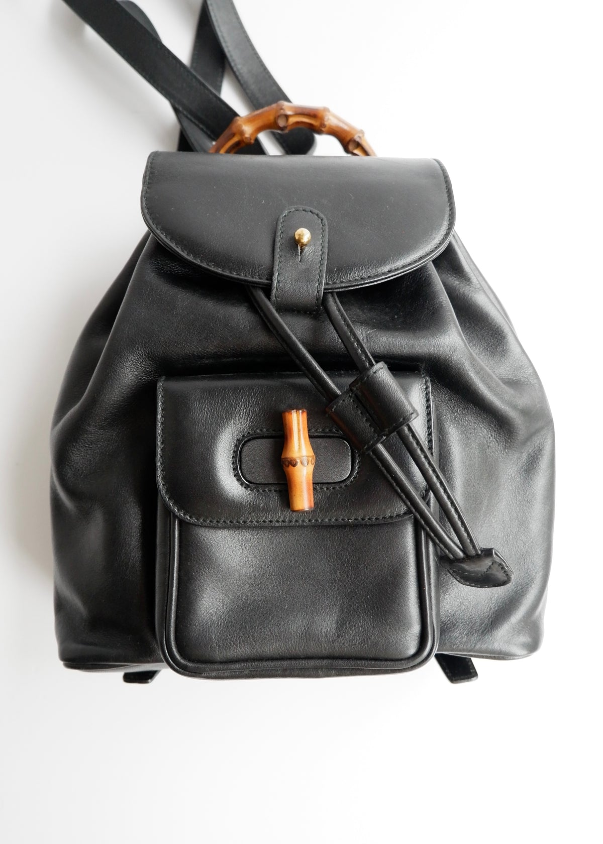 Preowned Gucci Black Leather Bamboo Micro Backpack