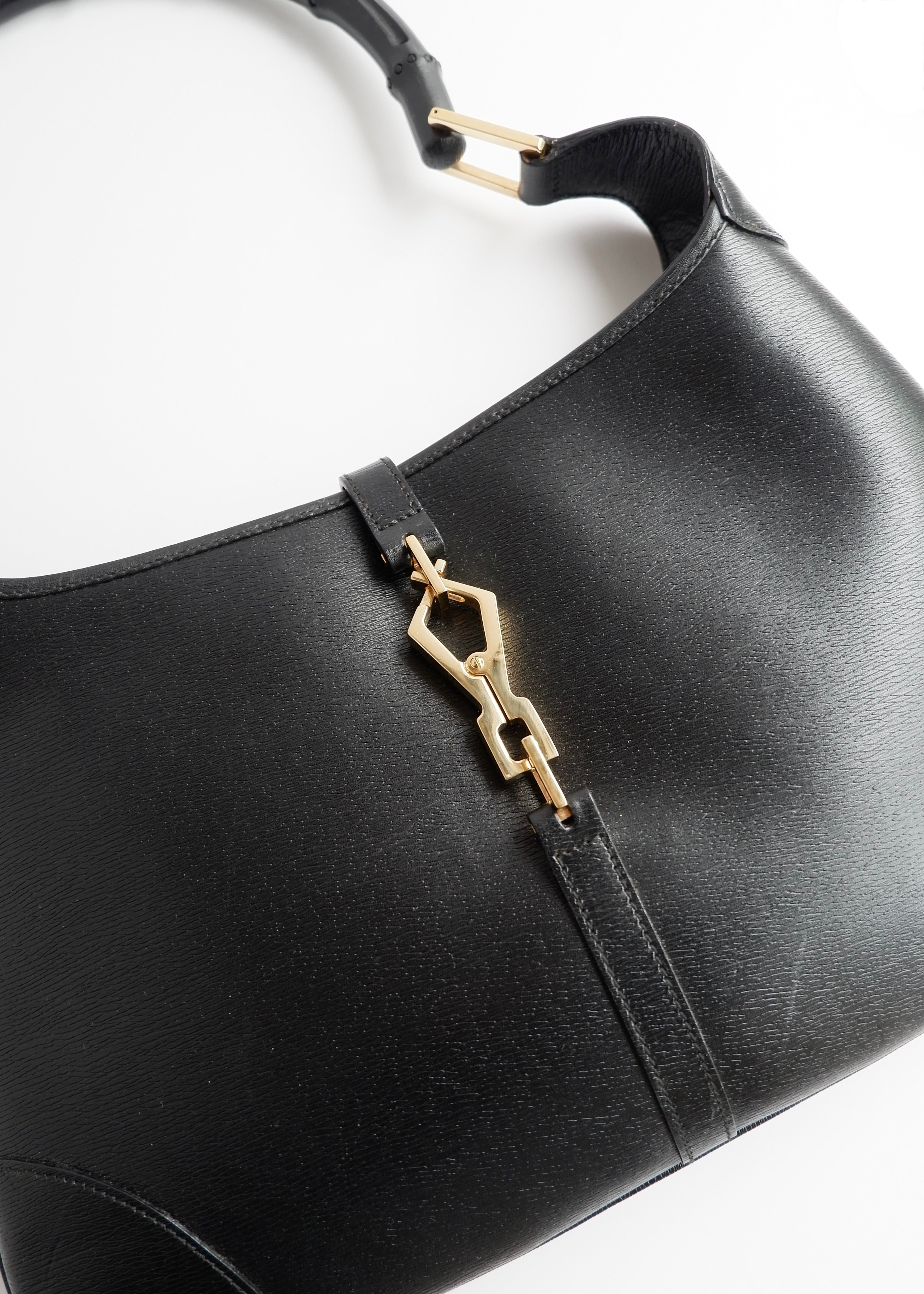 Authentic Preowned Gucci Jackie O Black Leather Bamboo Shoulder Bag