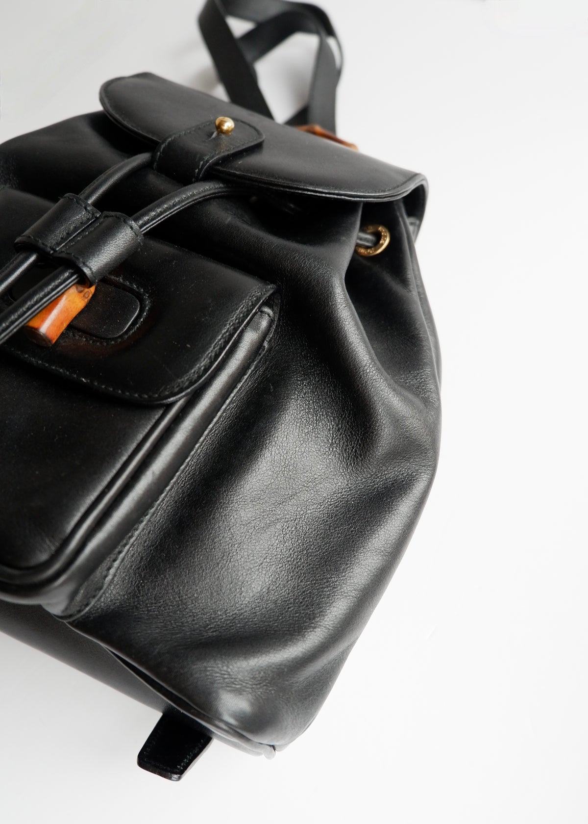 Preowned Gucci Black Leather Bamboo Micro Backpack