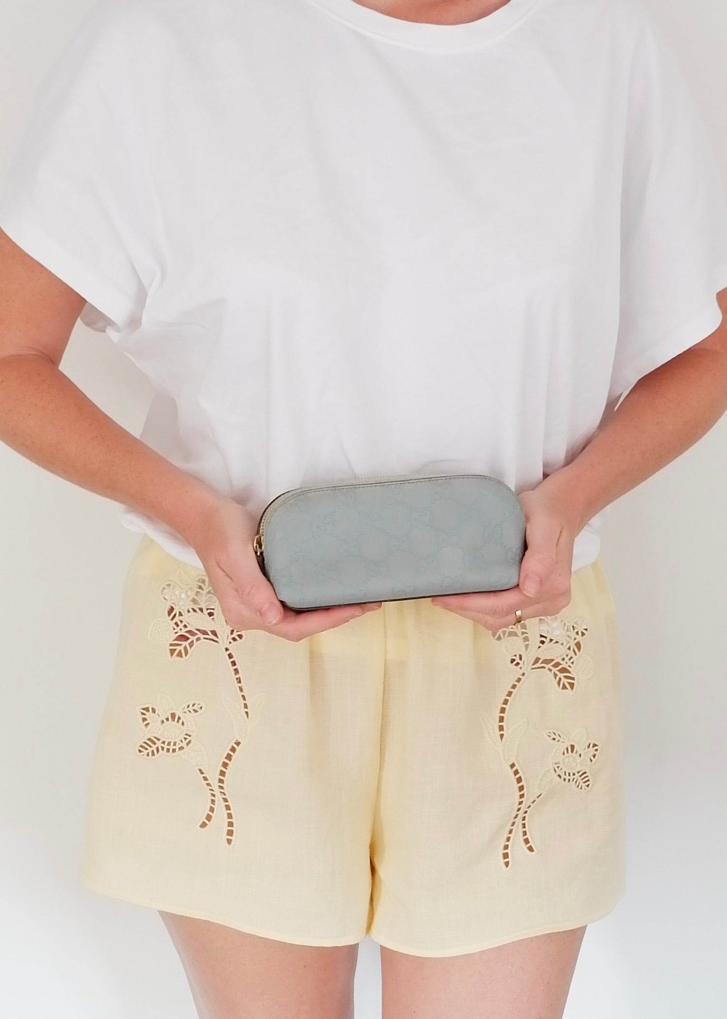 Preowned Gucci Blue Leather GG Pouch