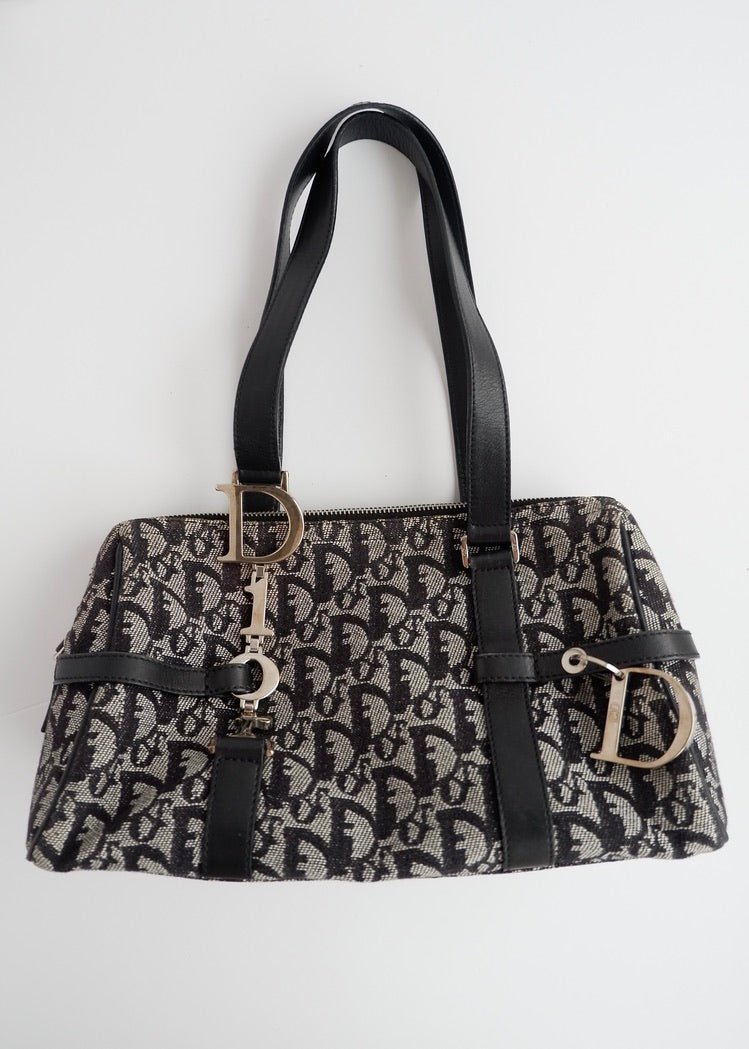 Authentic Preowned Vintage Dior Navy Trotter Boston Bag