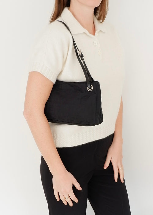 Authentic Preowned Fendi Black Zucca Canvas Shoulder Bag