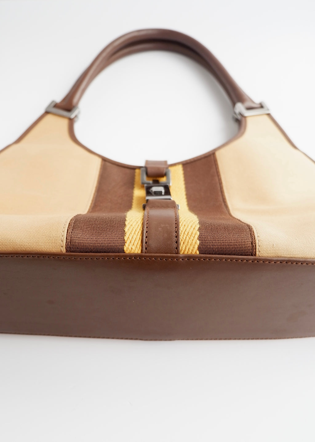 Sac Jackie Gucci authentique d'occasion en toile/cuir beige Ligne Sherry