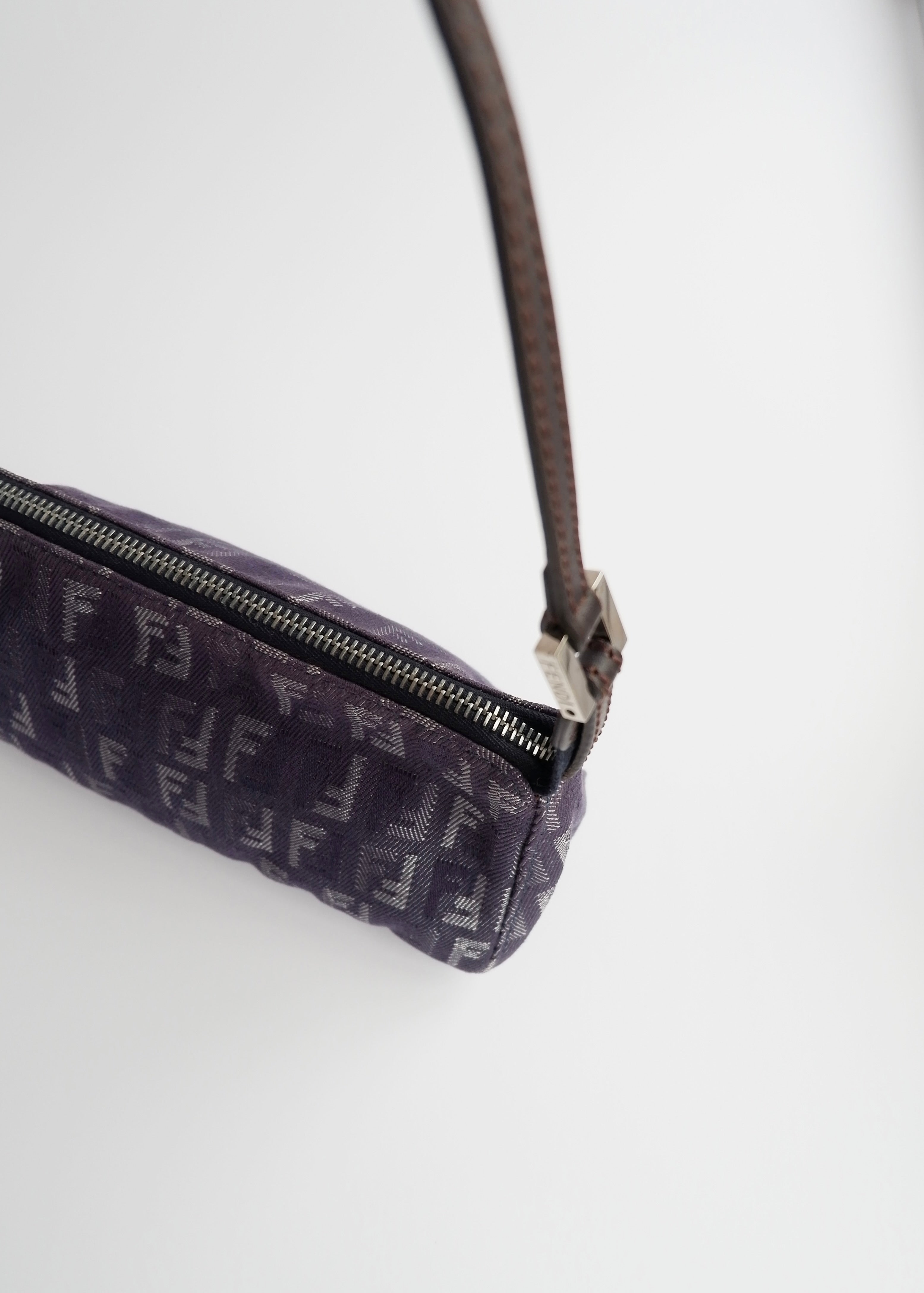Authentic Preowned Fendi Navy FF Zucchino Small Shoulder Bag