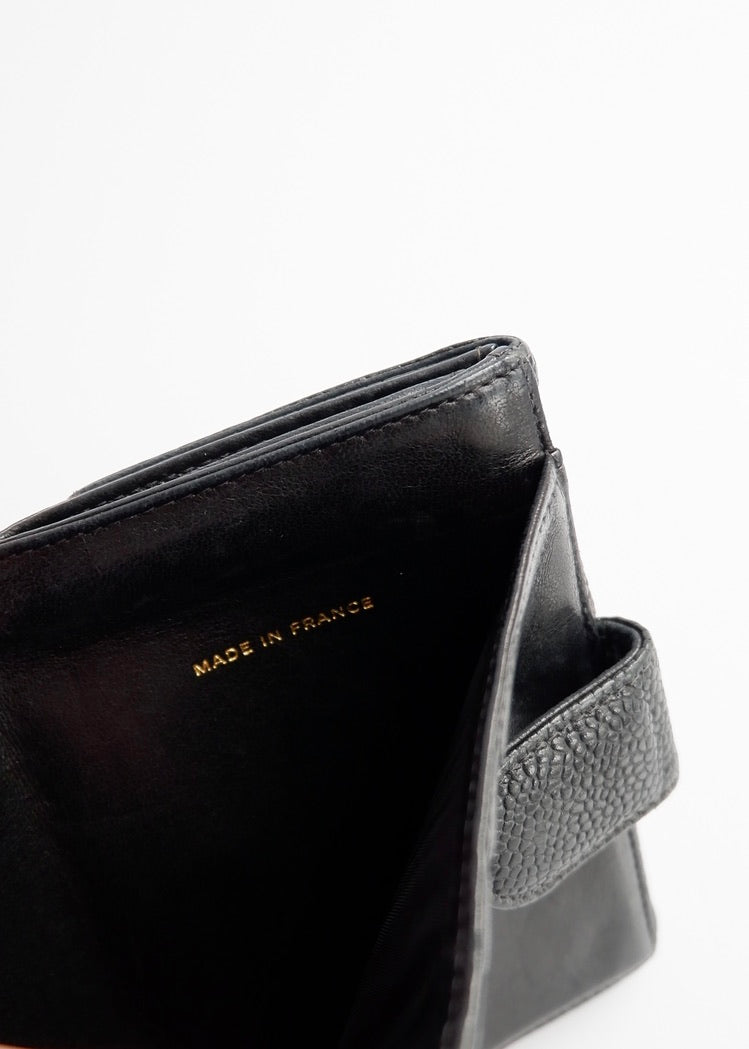 Authentic Preowned Vintage ChanelBlack Caviar Leather Bi-Fold Wallet