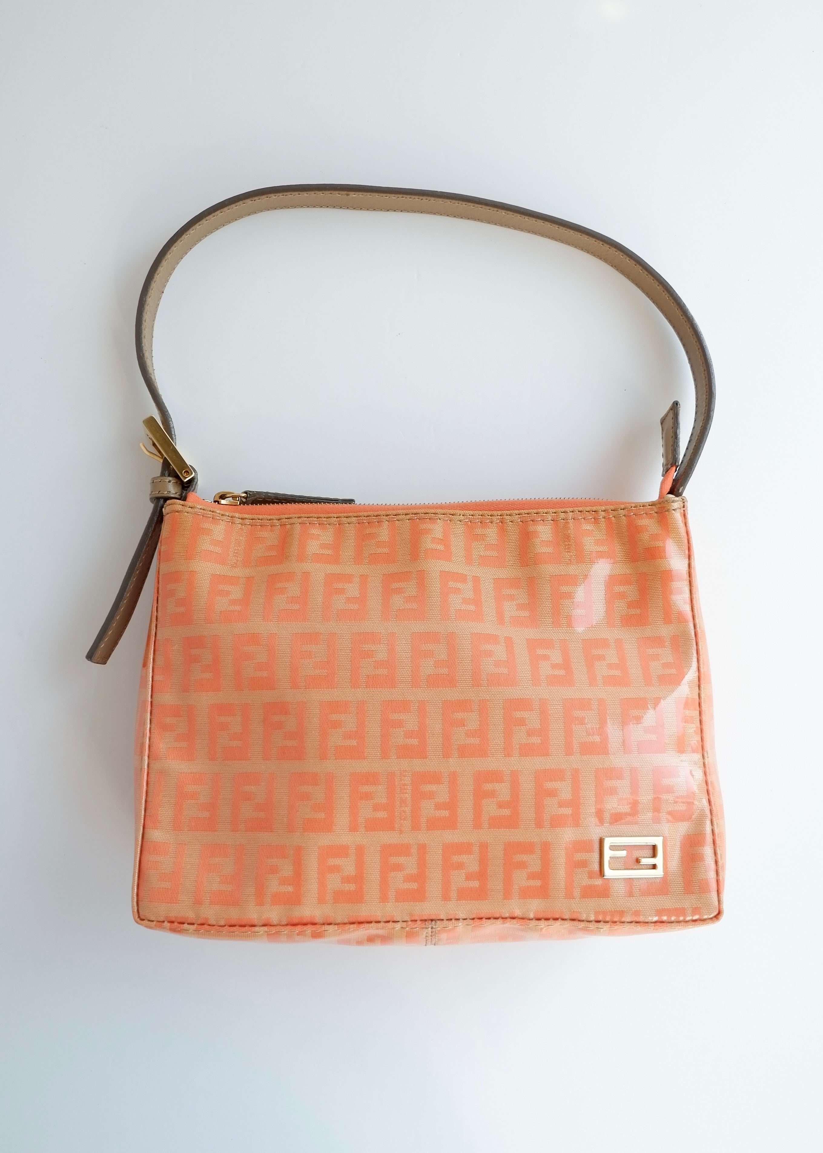Authentique sac micro bandoulière Fendi Orange Zucchino en toile enduite d'occasion