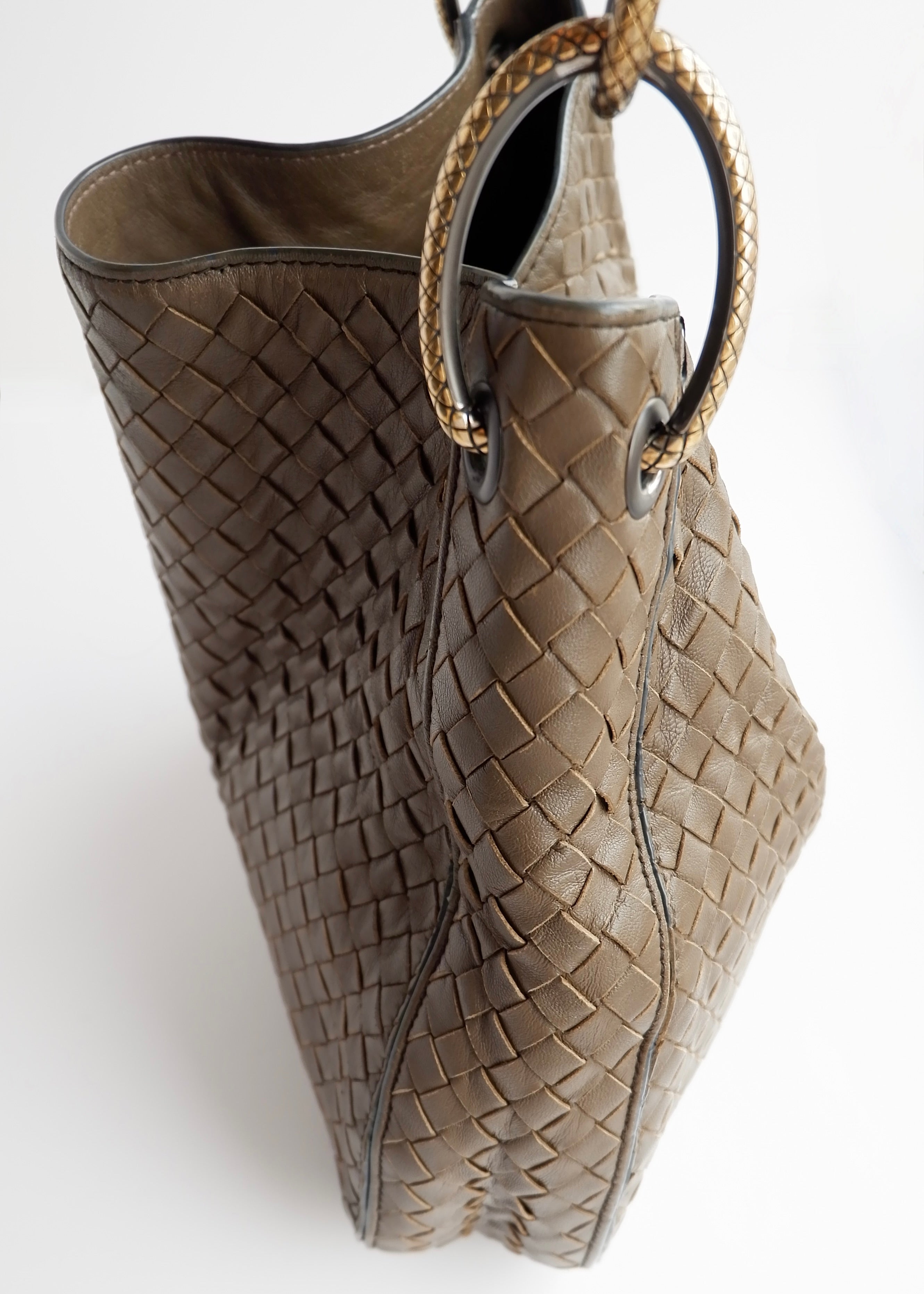 Authentic Preowned Bottega Veneta Intrecciato Khaki Shoulder Bag