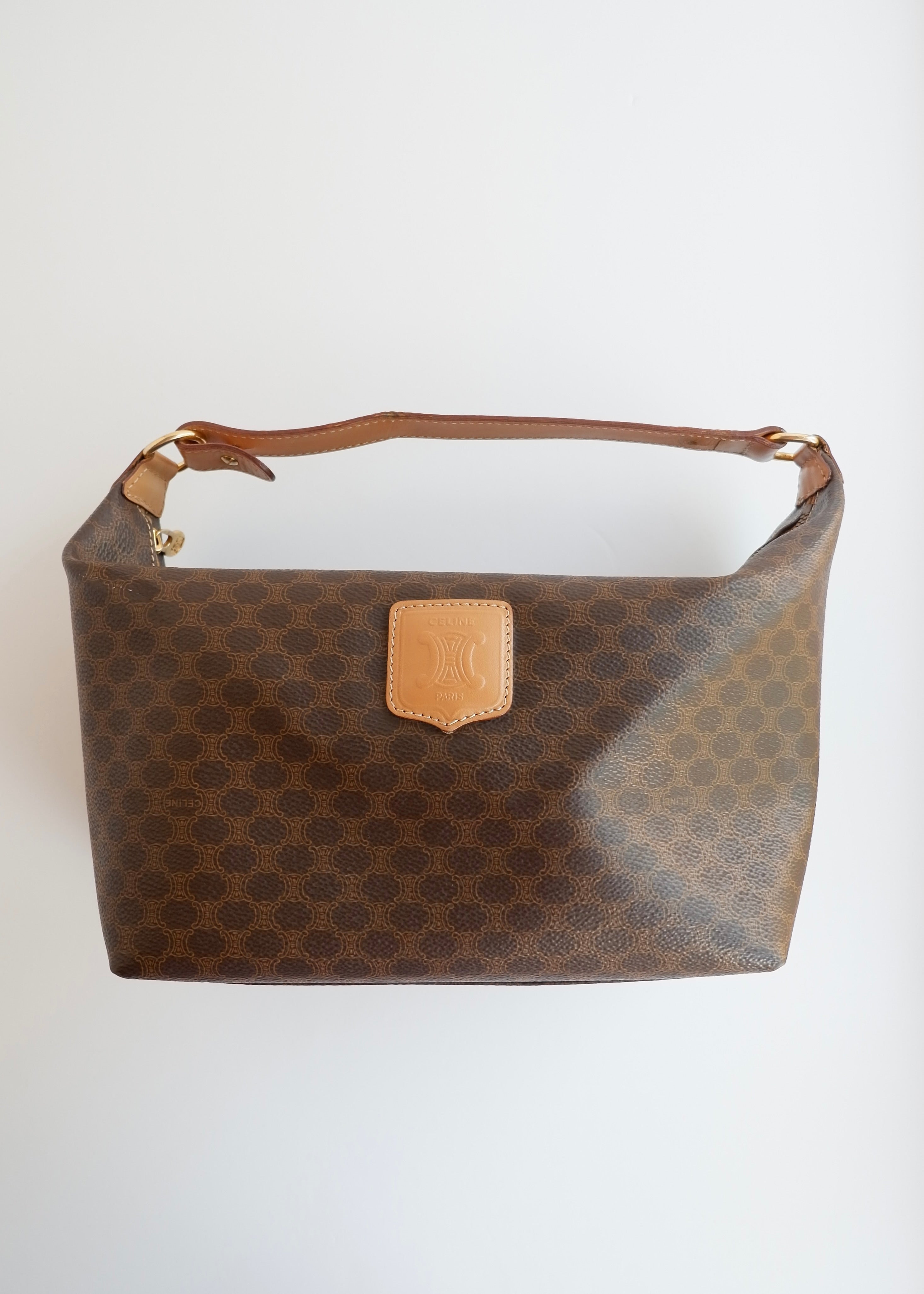 Preowned Vintage Celine Brown Macadam Print Shoulder Bag