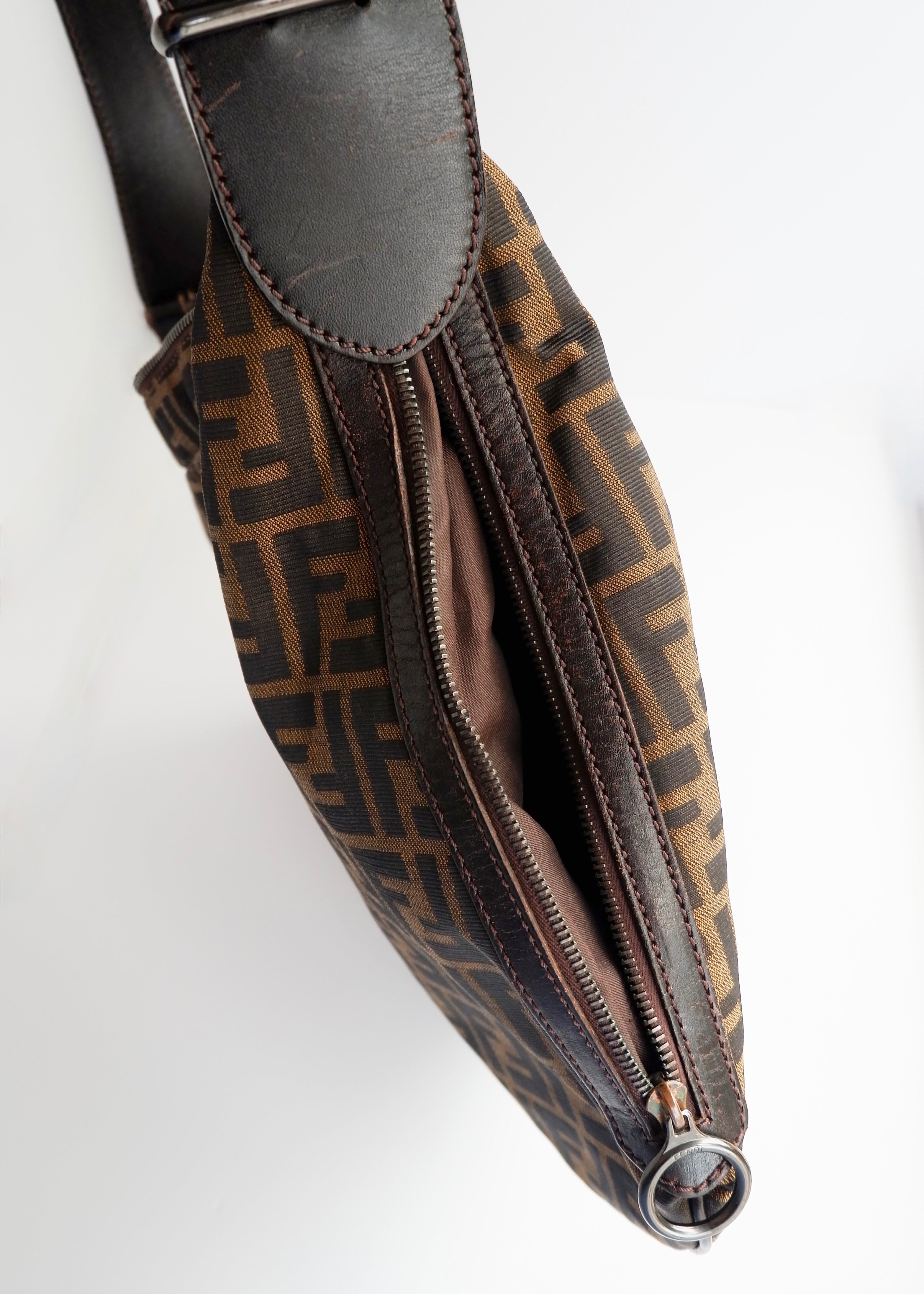 Authentic Preowned Fendi Tobacco Zucca Canvas and Leather Oyster Hobo Shoulder Bag