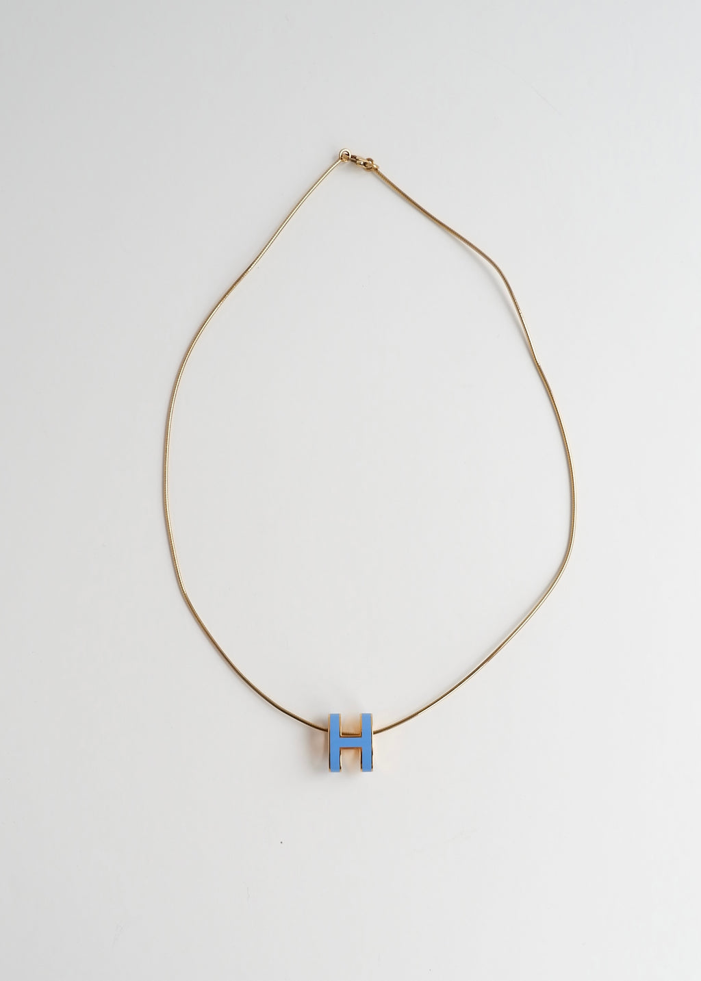 Authentic Preowned Hermes Yellow Gold/ Blue Laquered H Pendant Necklace