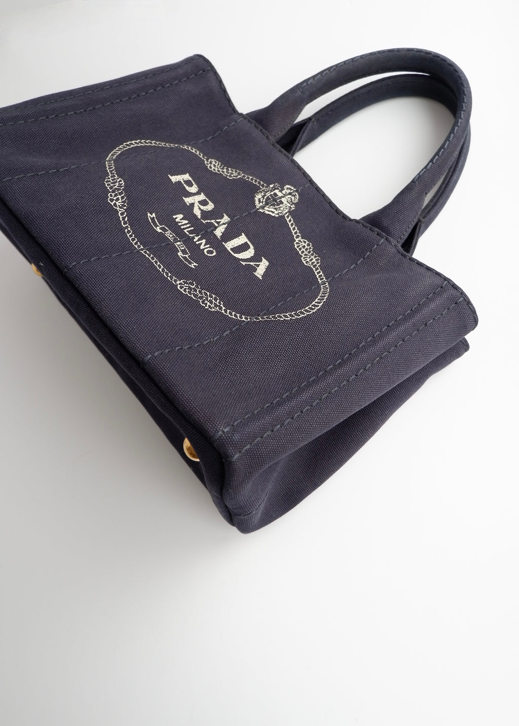 Authentic Preowned Prada Navy Canvas Canapa Two Way Bag