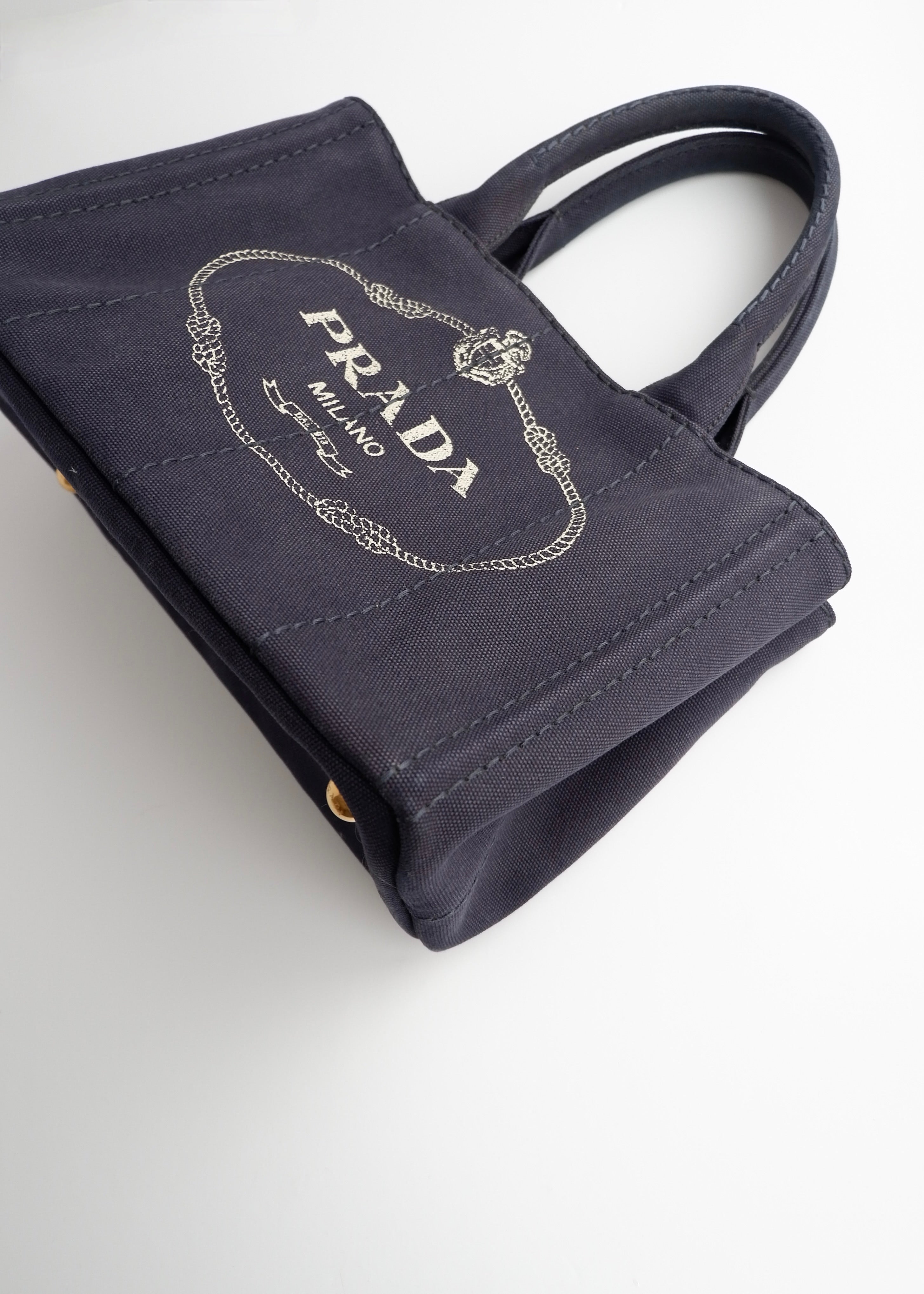 Authentic Preowned Prada Navy Canvas Canapa Two Way Bag