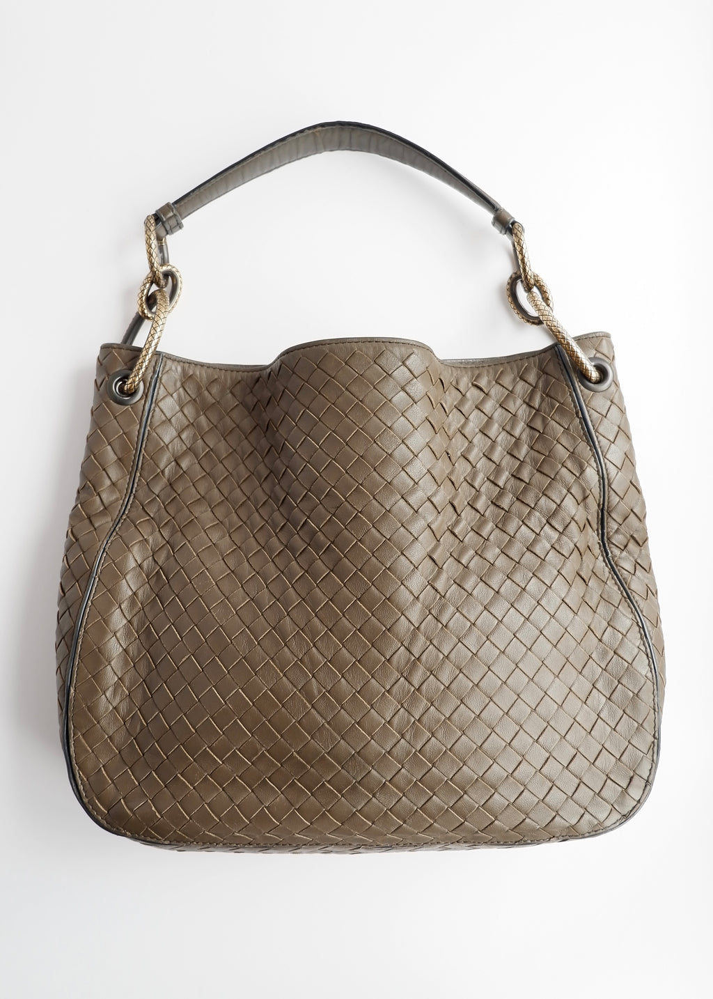 Authentic Preowned Bottega Veneta Intrecciato Khaki Shoulder Bag