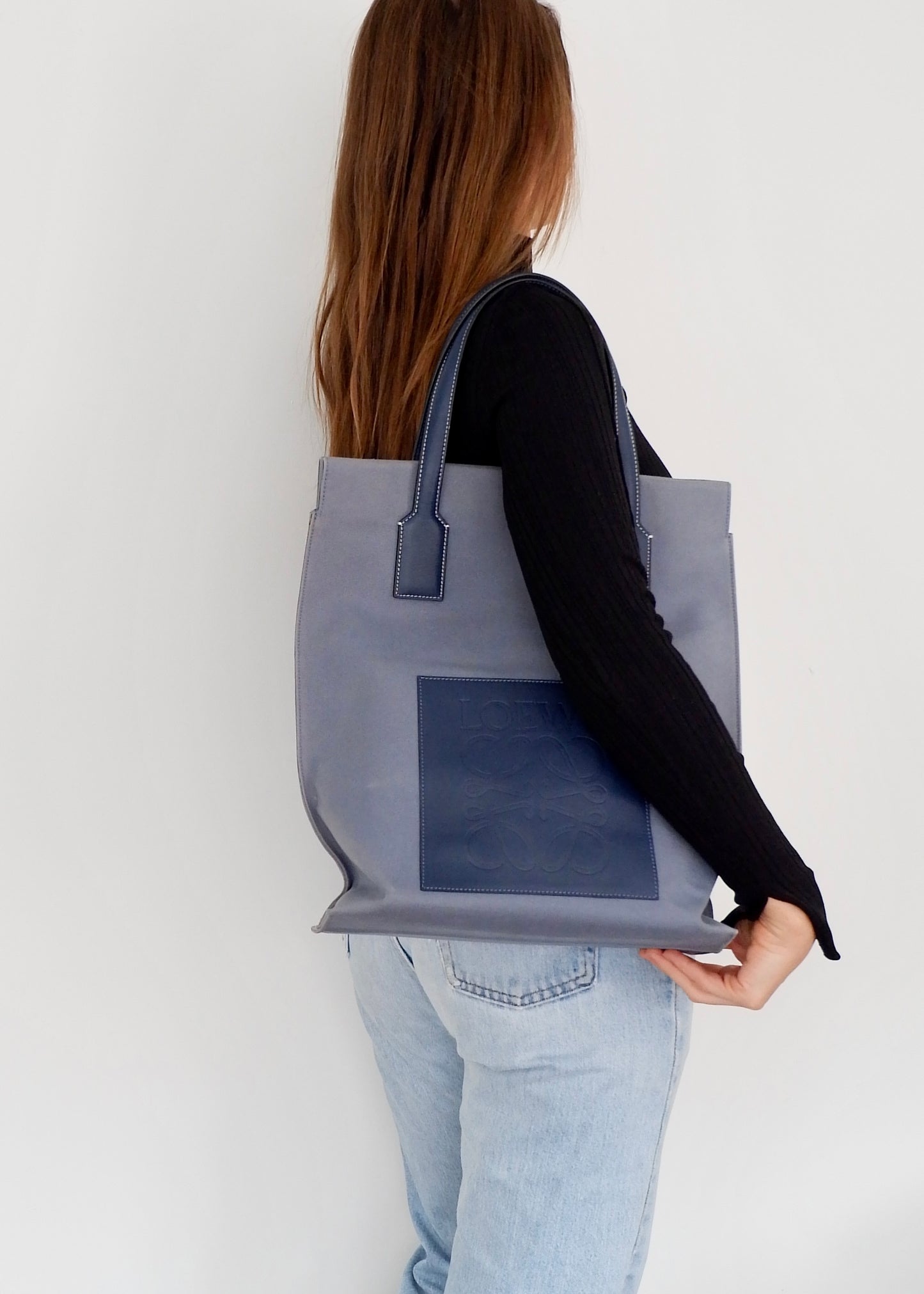 Authentic Preowned Loewe Blue Canvas/Leather Tote Bag