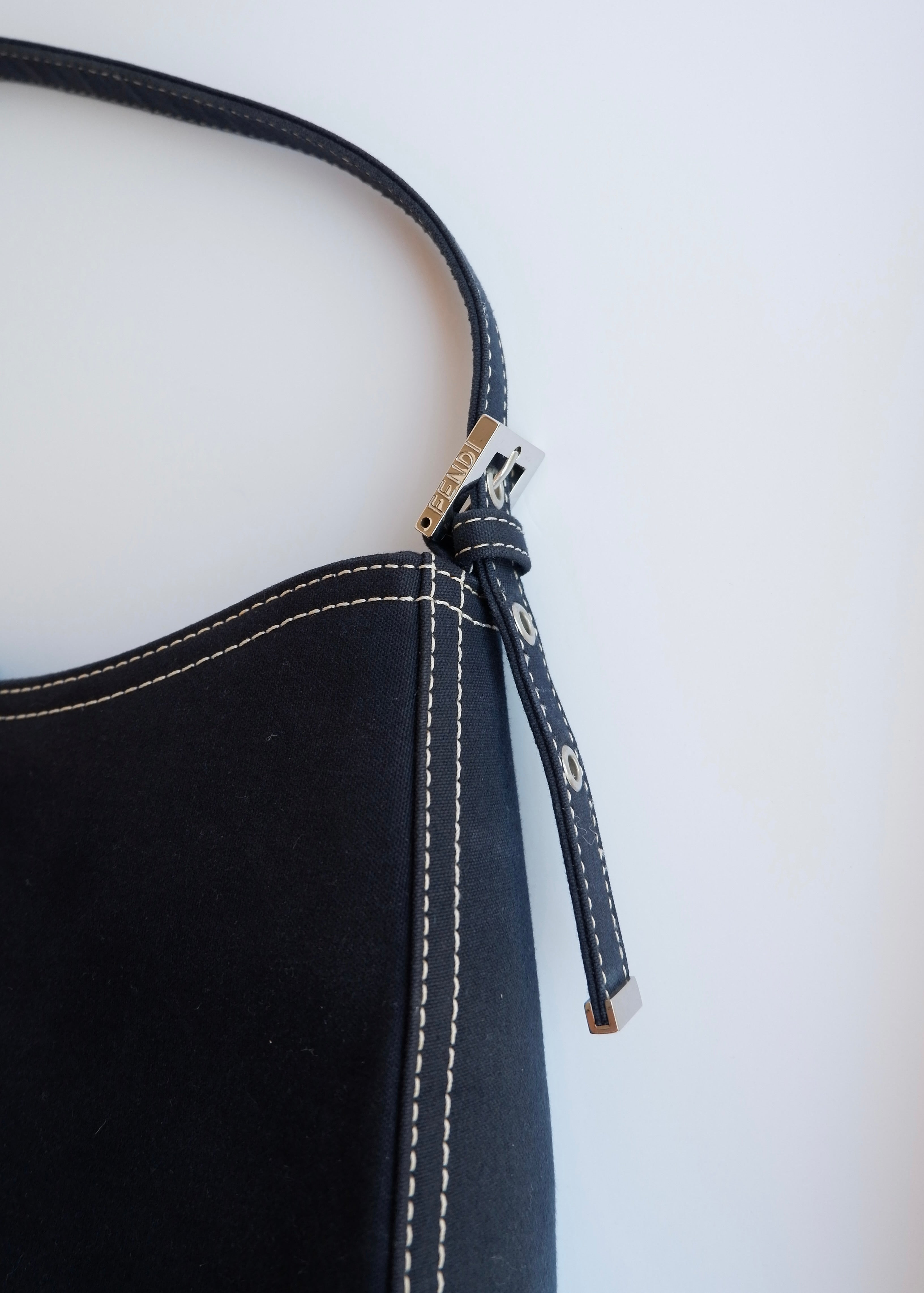 Authentic Preowned Fendi Navy Denim/Canvas Large Shoulder Bag