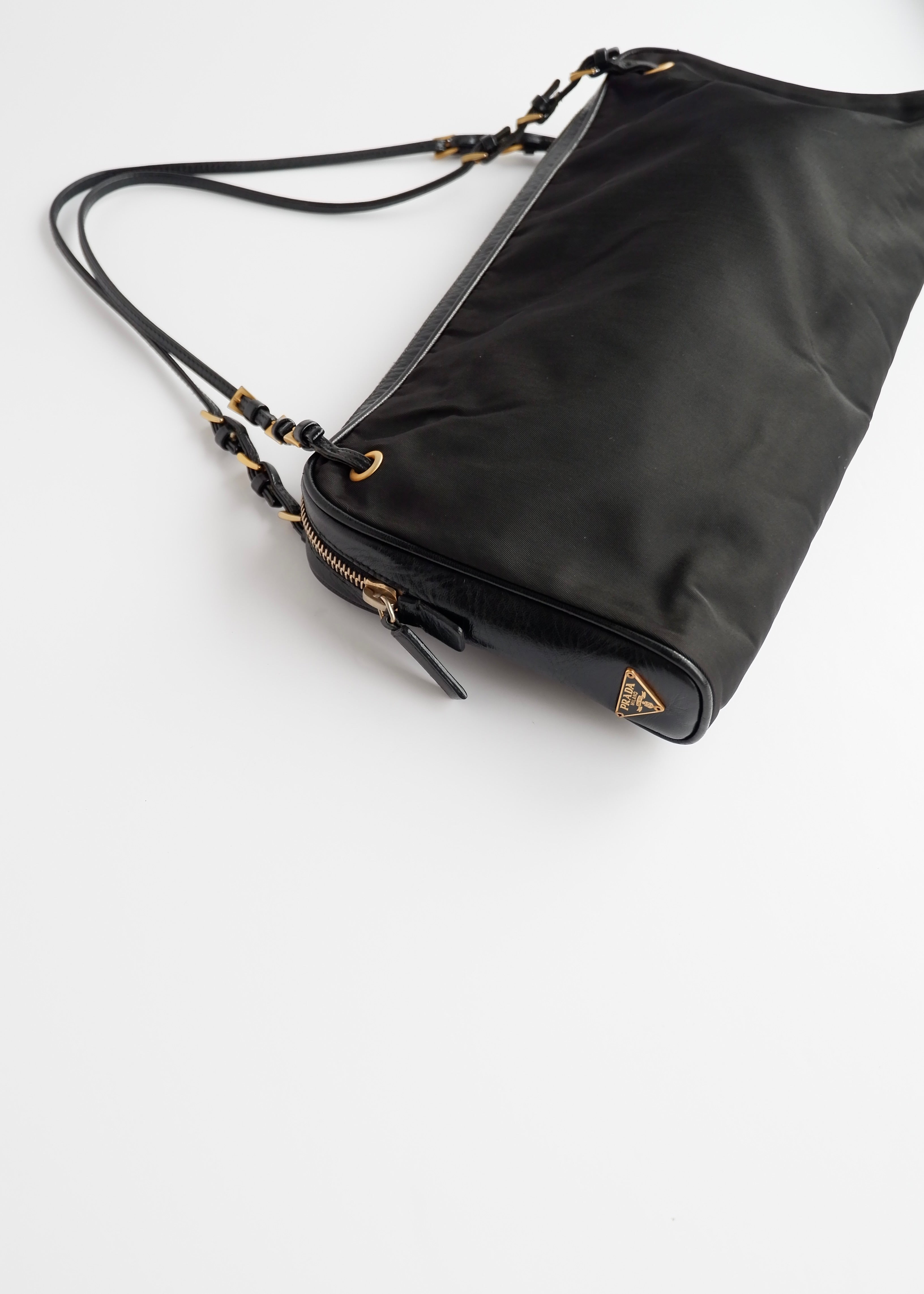 Authentic Preowned Prada Nylon/Leather Black Thin Strap Shoulder Bag GWH