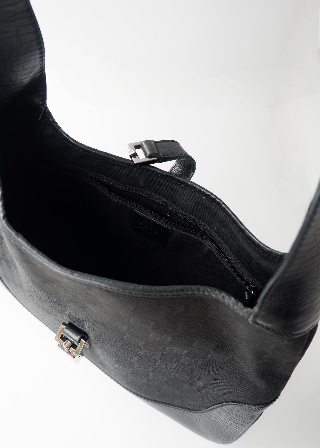 Preowned Gucci Black GG Canvas/ Leather Jackie Shoulder Bag