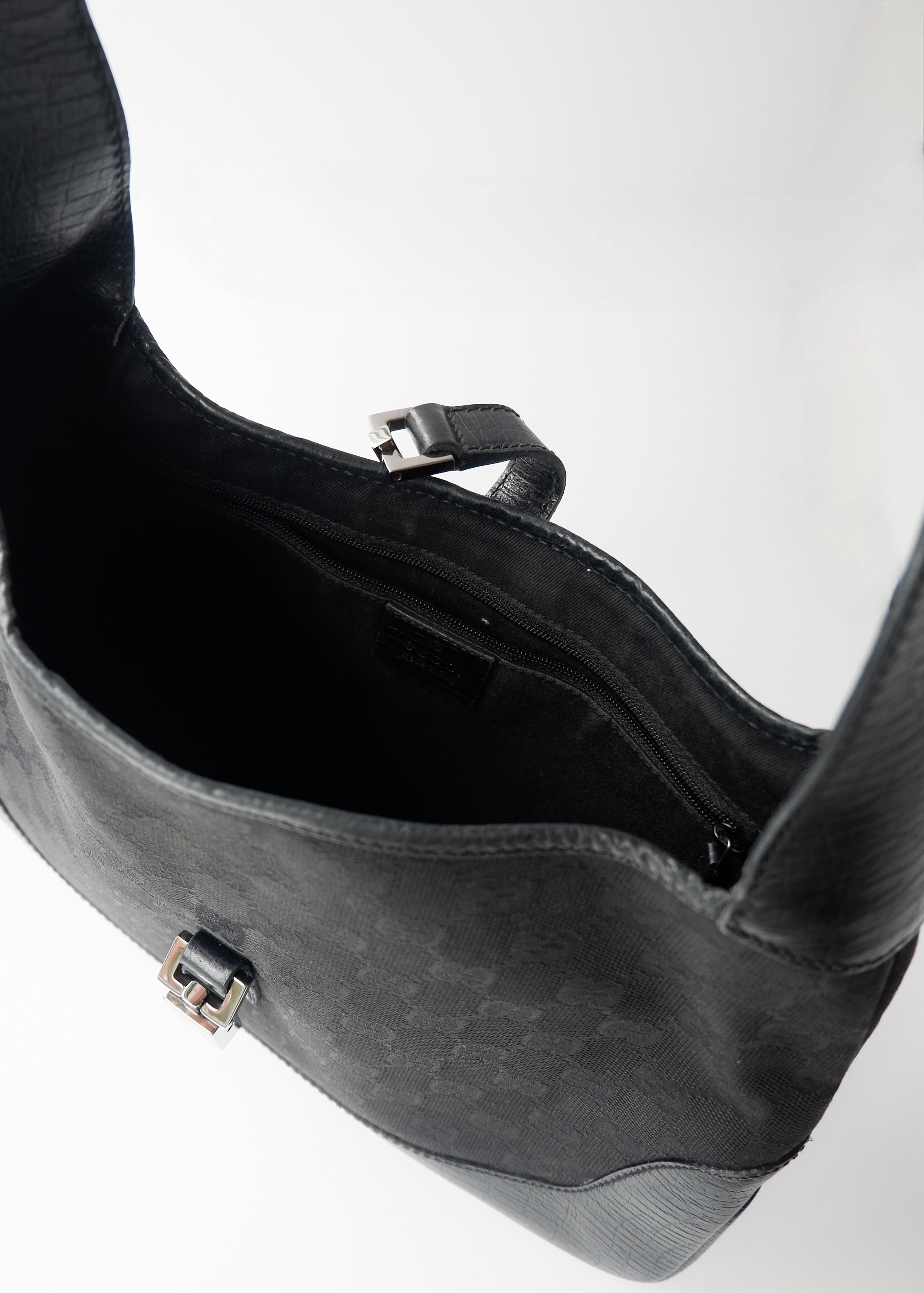 Preowned Gucci Black GG Canvas/ Leather Jackie Shoulder Bag