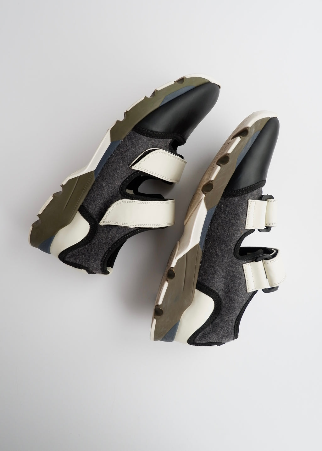 Baskets Velcro Marni Noires/Vertes en Tissu Technique Authentiques d'Occasion - 40