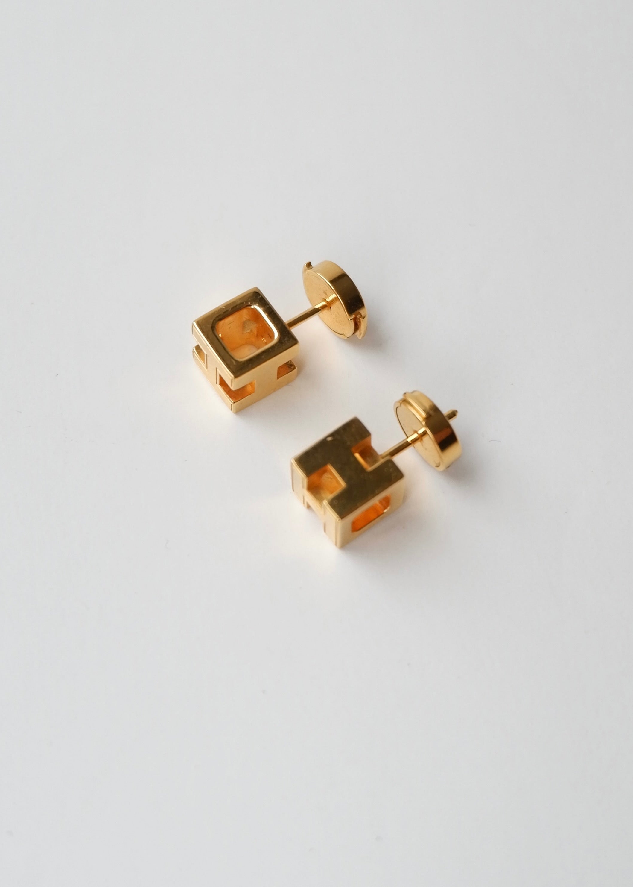 Preowned Hermès Cage d'H Gold-Plated Stud Earrings