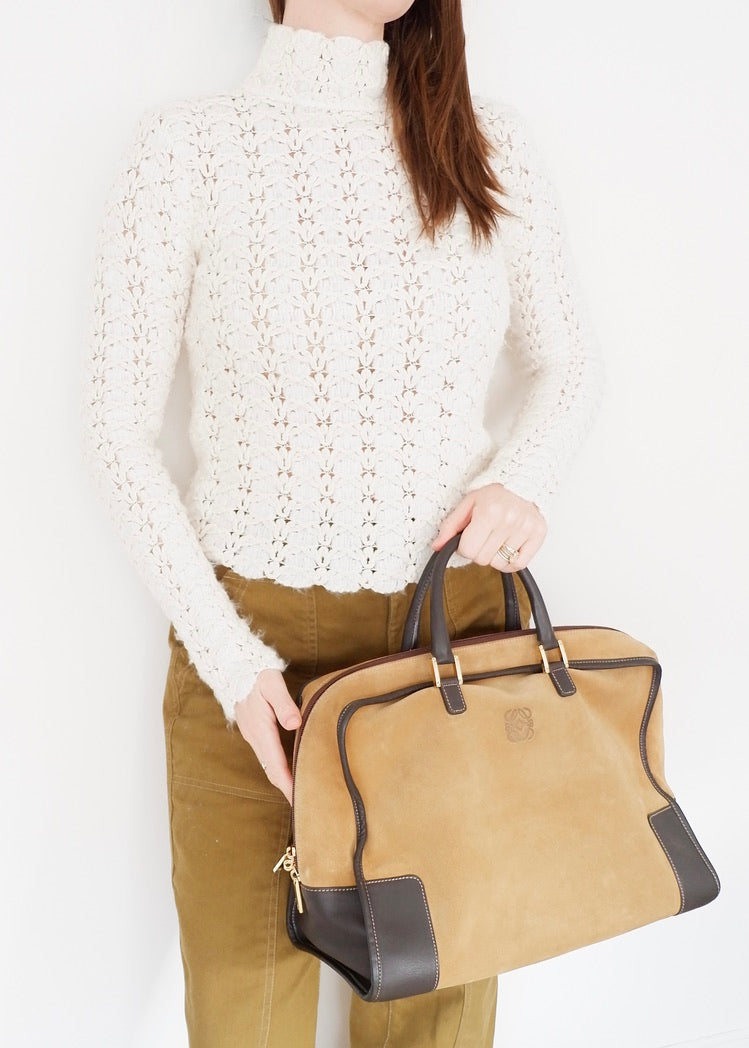 Sac à main Loewe Amazona Grand Modèle en Daim Marron Authentique d'Occasion