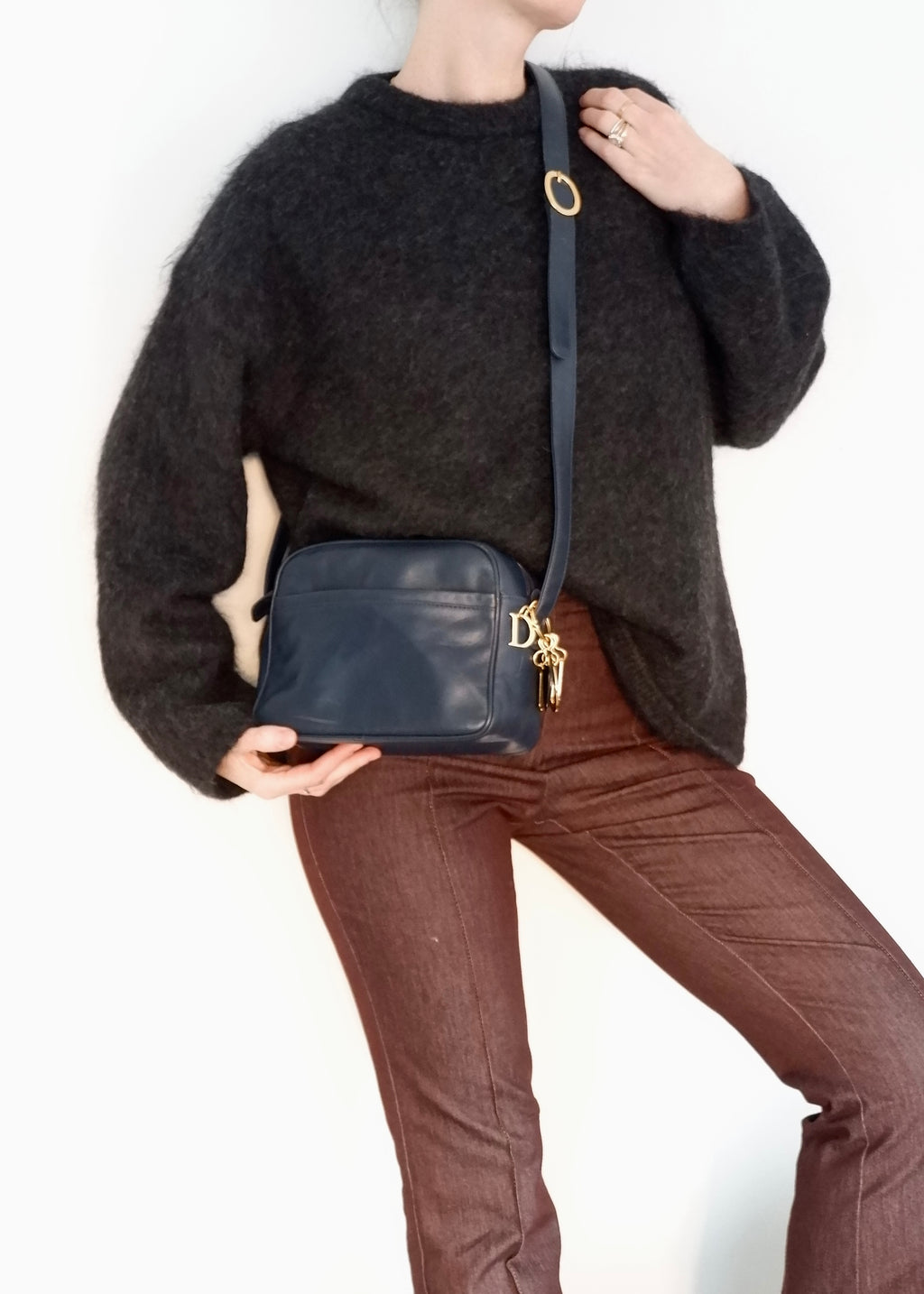 Authentic Preowned Vintage Christian Dior Navy Leather Crossbody Bag