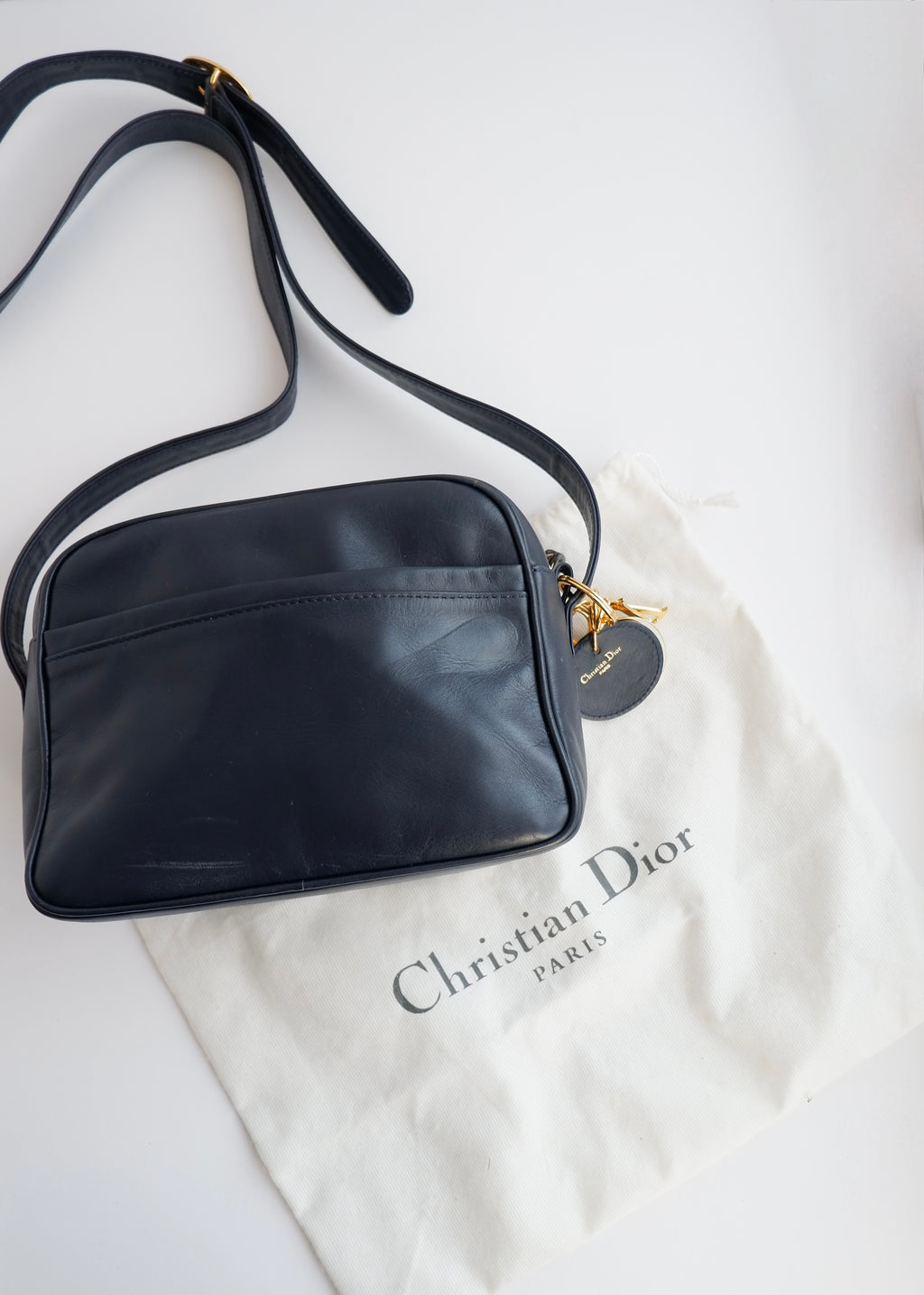 Authentic Preowned Vintage Christian Dior Navy Leather Crossbody Bag