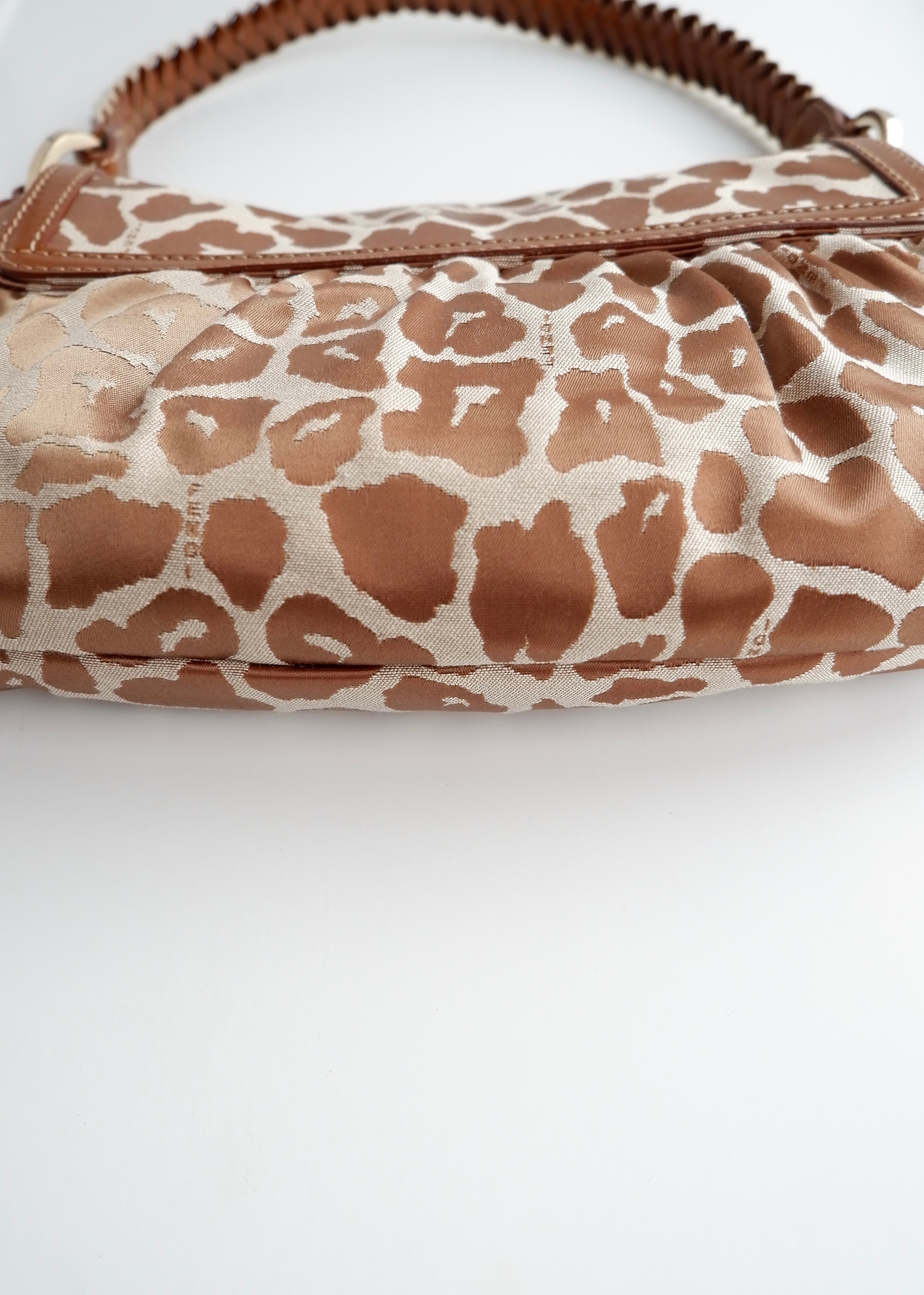 Authentic Preowned Fendi Brown Leopard Fabric Chef Shoulder Bag
