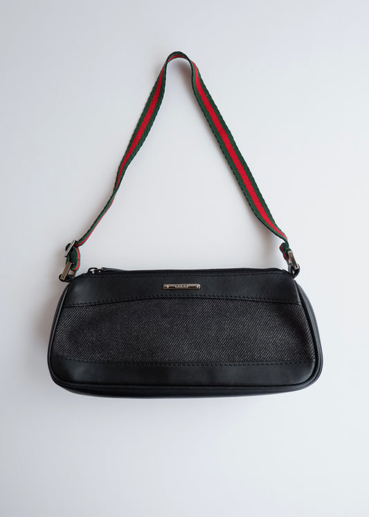 Authentic Preowned Gucci Black Denim/ Leather Sherry Line Micro Shoulder Bag