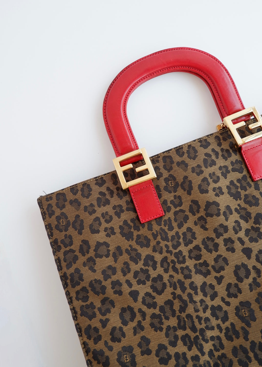 Authentic Preowned Vintage Fendi Animal Print Canvas/Leather Top Handle Tote