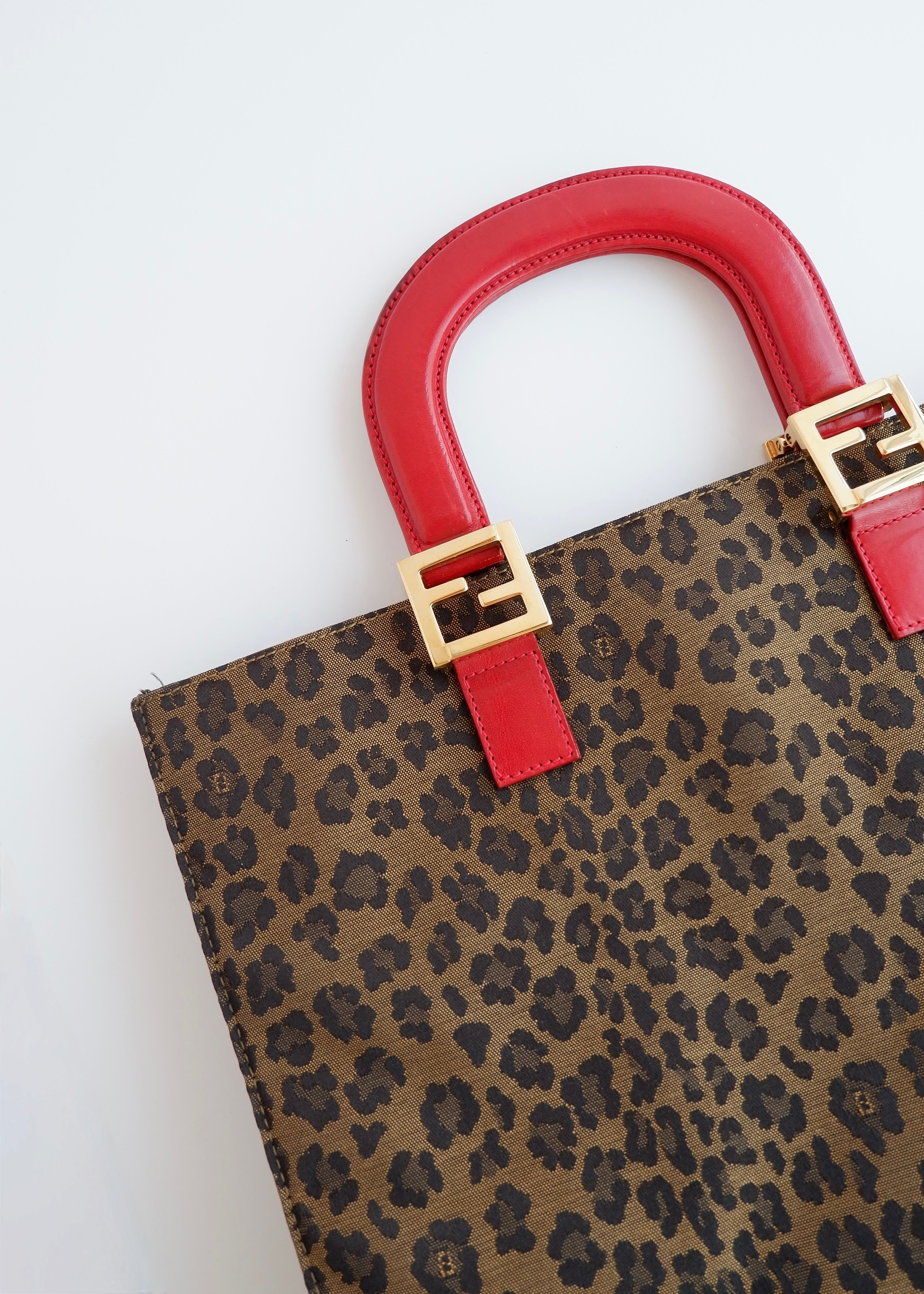 Authentic Preowned Vintage Fendi Animal Print Canvas/Leather Top Handle Tote
