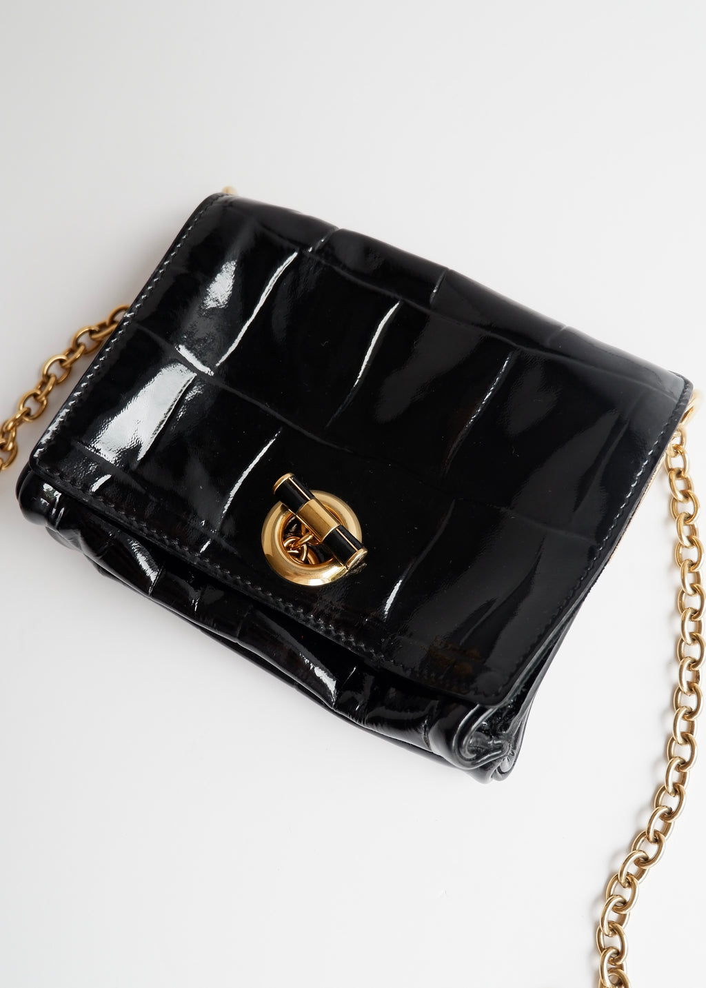 Authentic Preowned Vintage YSL (Yves Saint Laurent) Black Patent Leather Shoulder Bag GHW