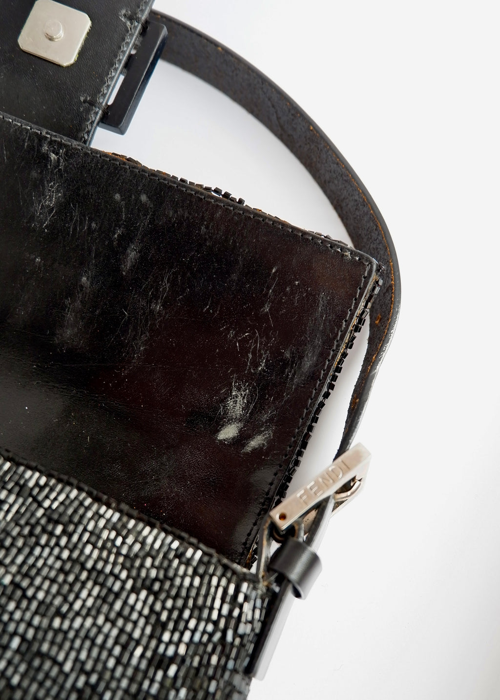 Authentic Preowned Fendi Black Beaded Baguette Shoulder Bag