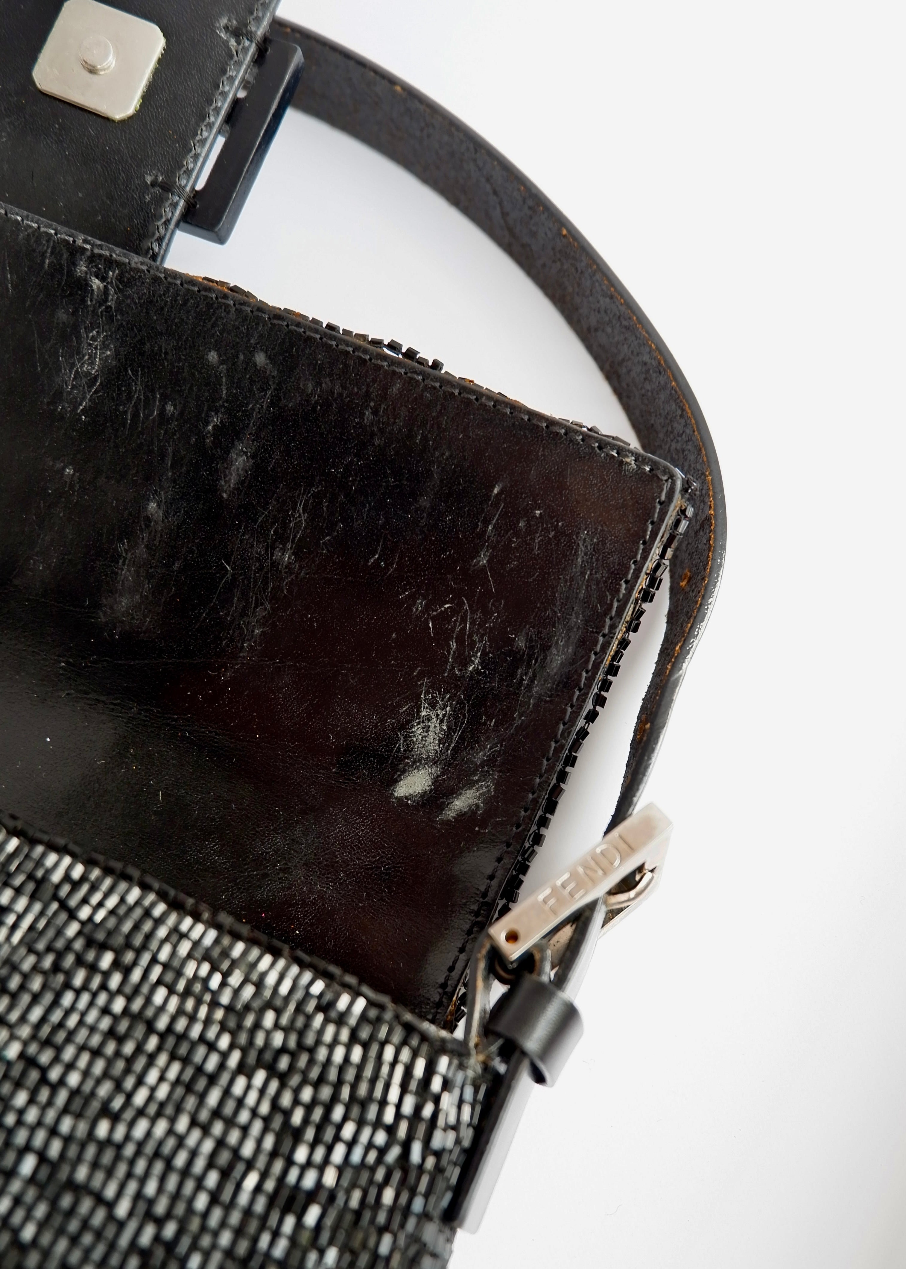 Authentic Preowned Fendi Black Beaded Baguette Shoulder Bag