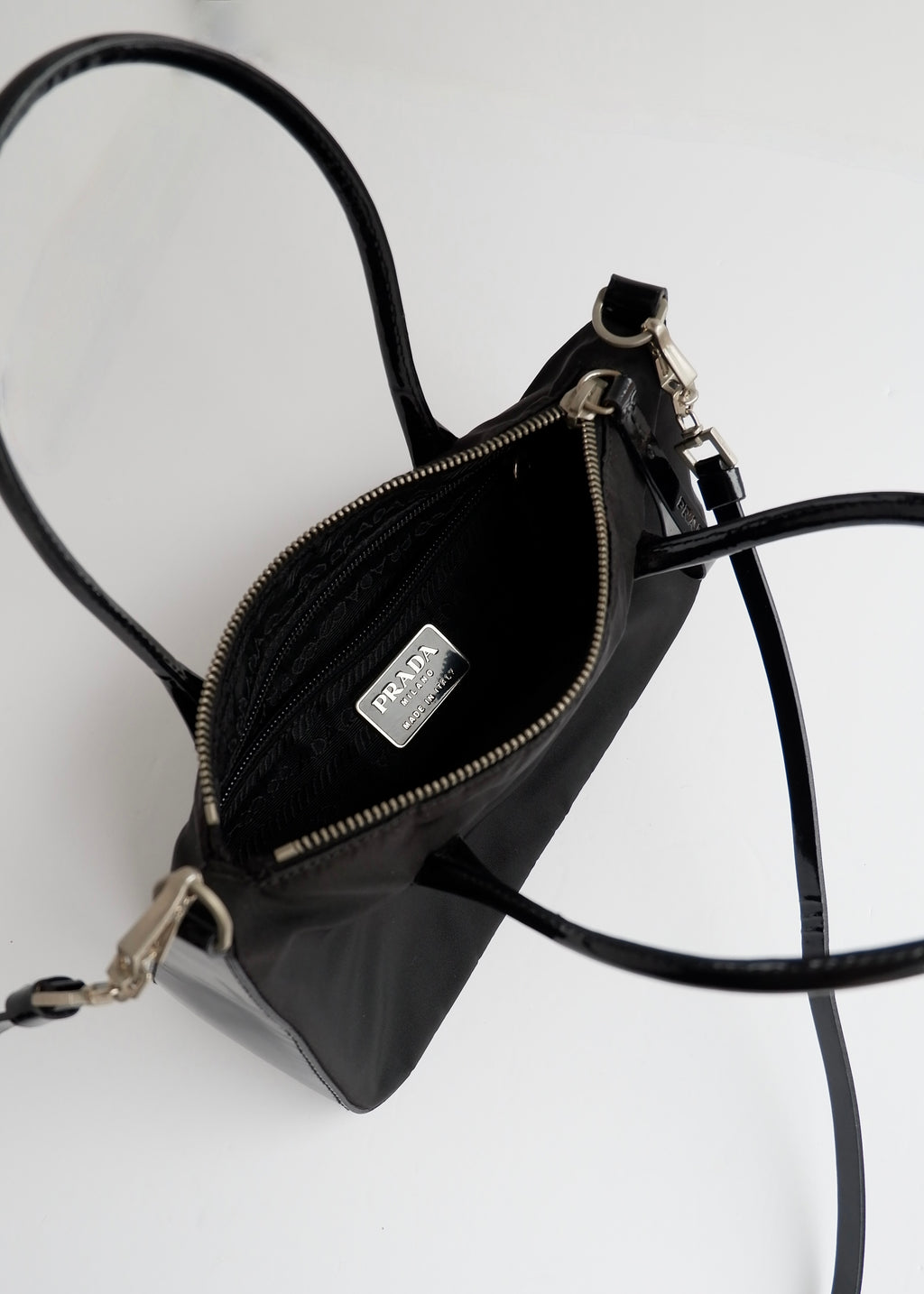 Preowned Prada Black Nylon/ Patent Two Way Bag