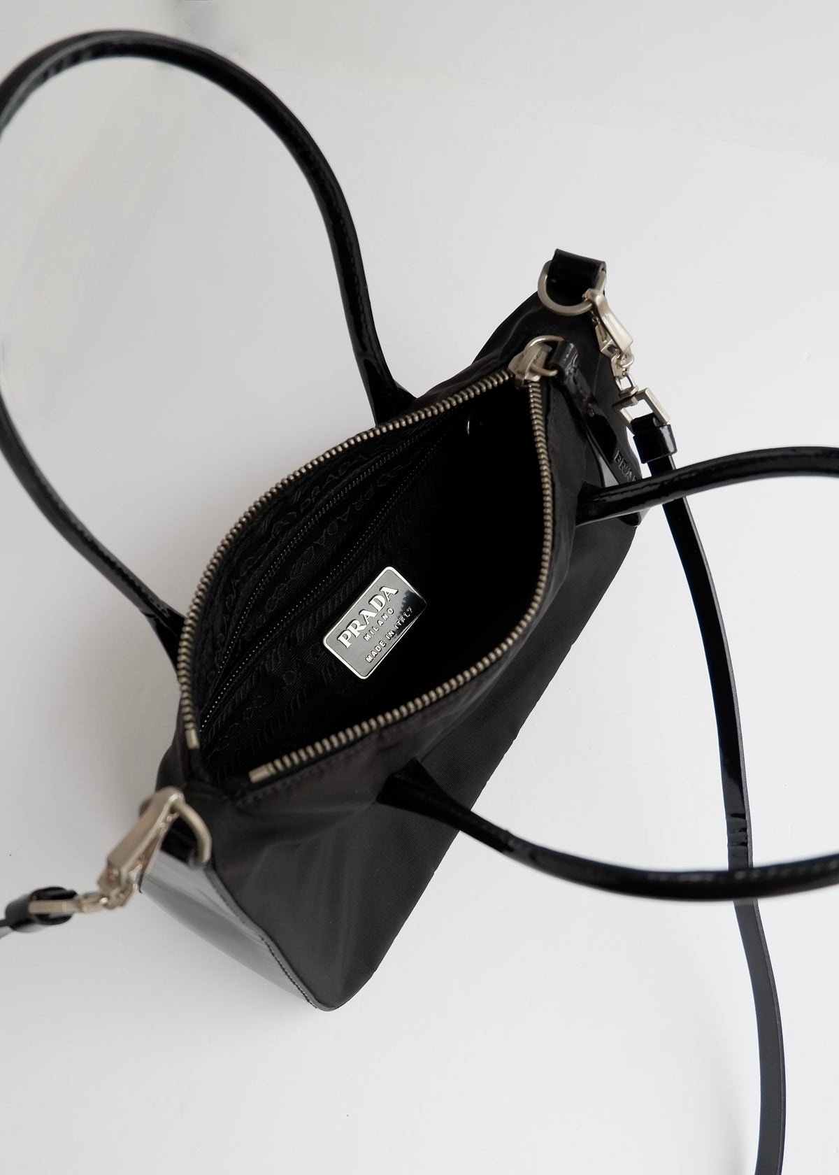 Preowned Prada Black Nylon/ Patent Two Way Bag