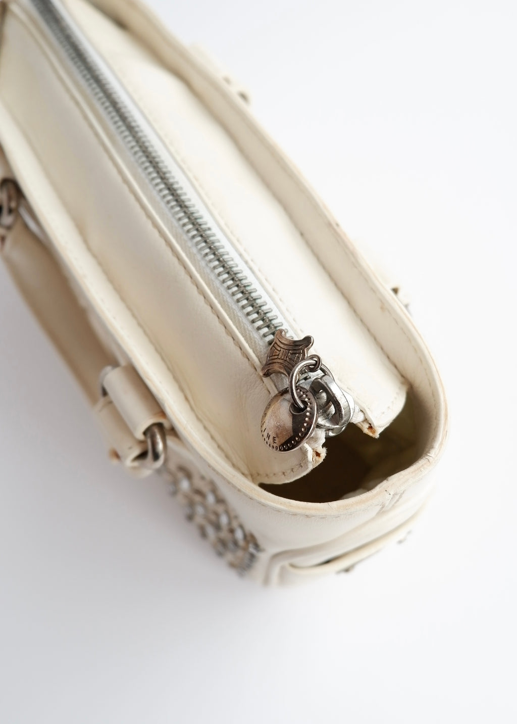 Authentic Preowned Celine White Leather/ Gem Stone Mini Boogie Bag