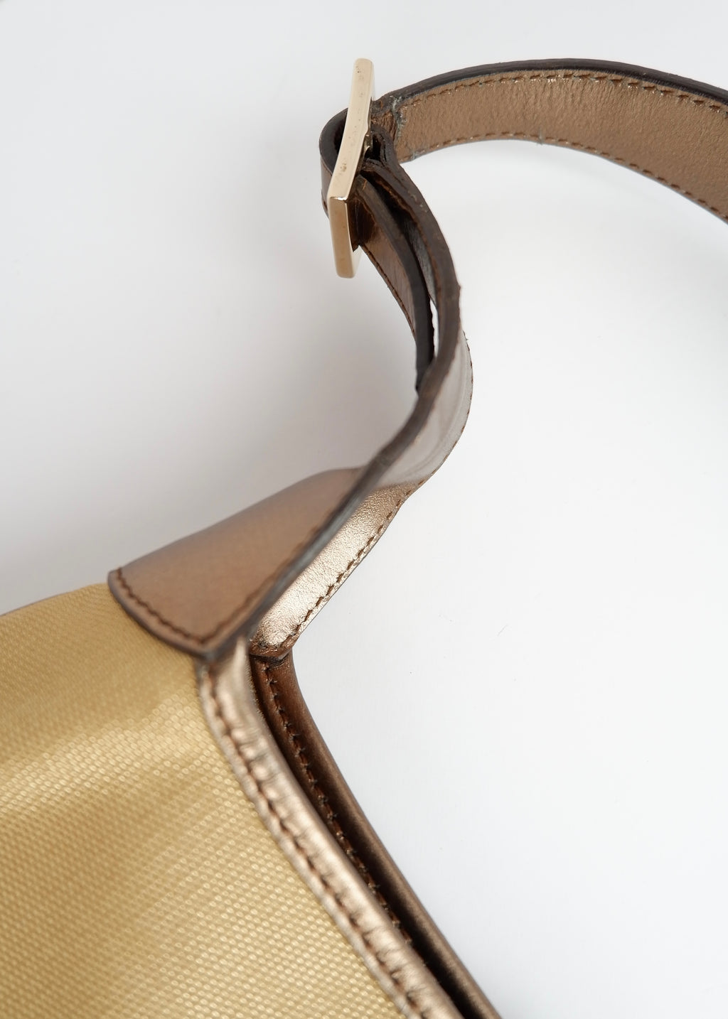 Authentique Sac Jackie Gucci d'occasion en Toile et Cuir Doré/Beige