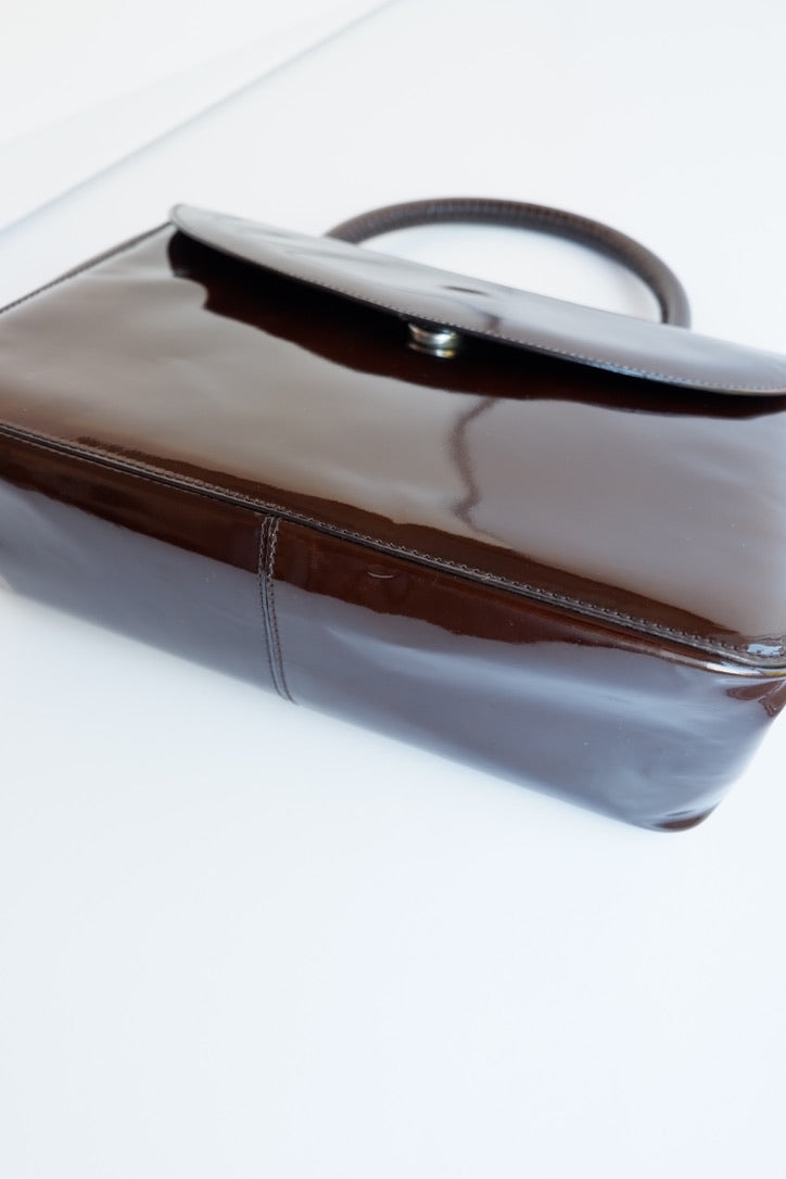 Authentic Preowned Prada Brown Patent Leather Top Handle Bag